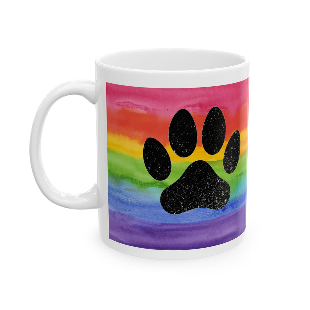 Rainbow Paw Print Ceramic Mug — LGBTQ+ Pride Paw Print Coffee Cup (11oz/15oz)