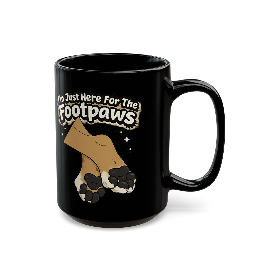 Im Just Here For The Footpaws Mug | Black Ceramic Paw Print Coffee Cup
