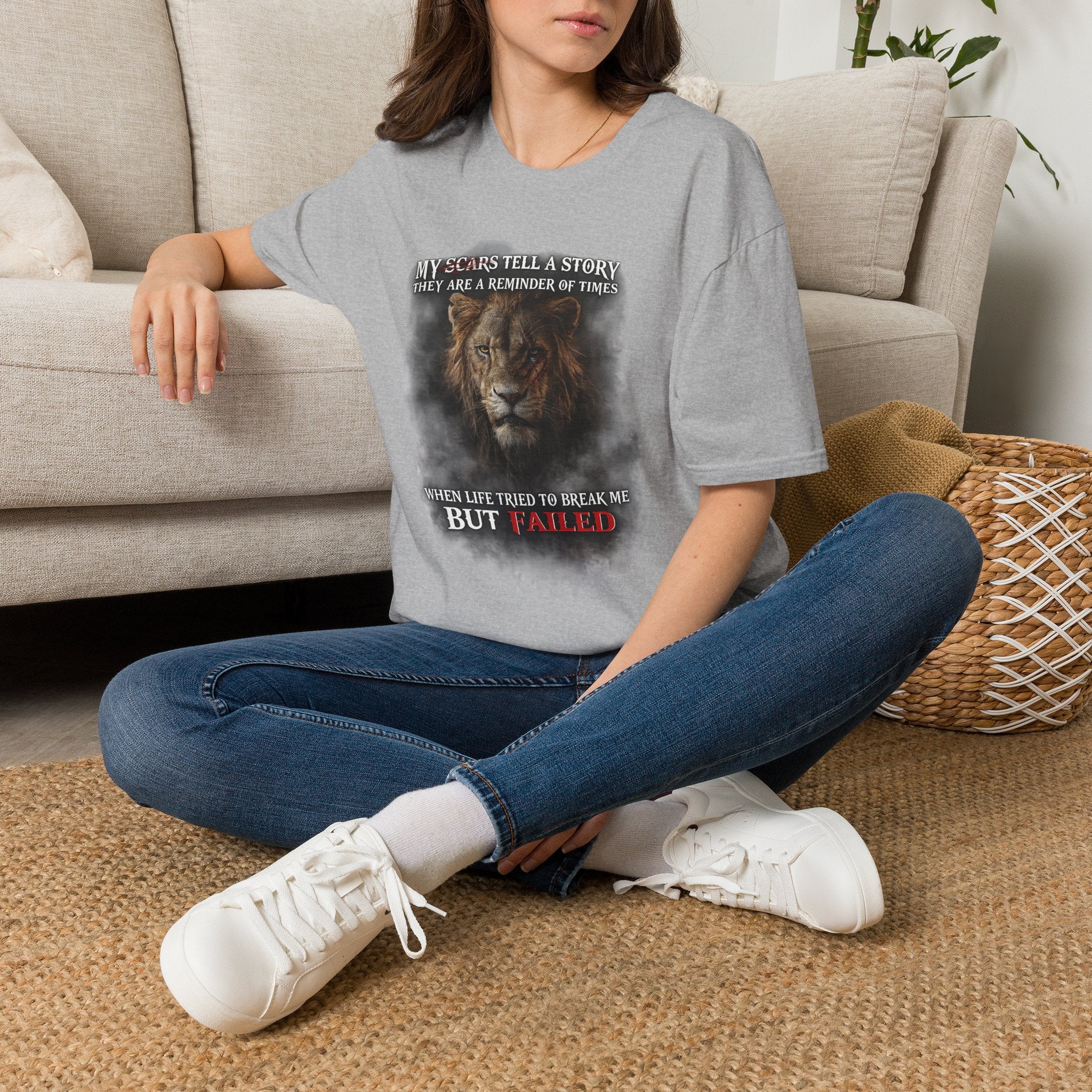 Lion Graphic T‑Shirt — "My Scars Tell A Story" Inspirational Tee