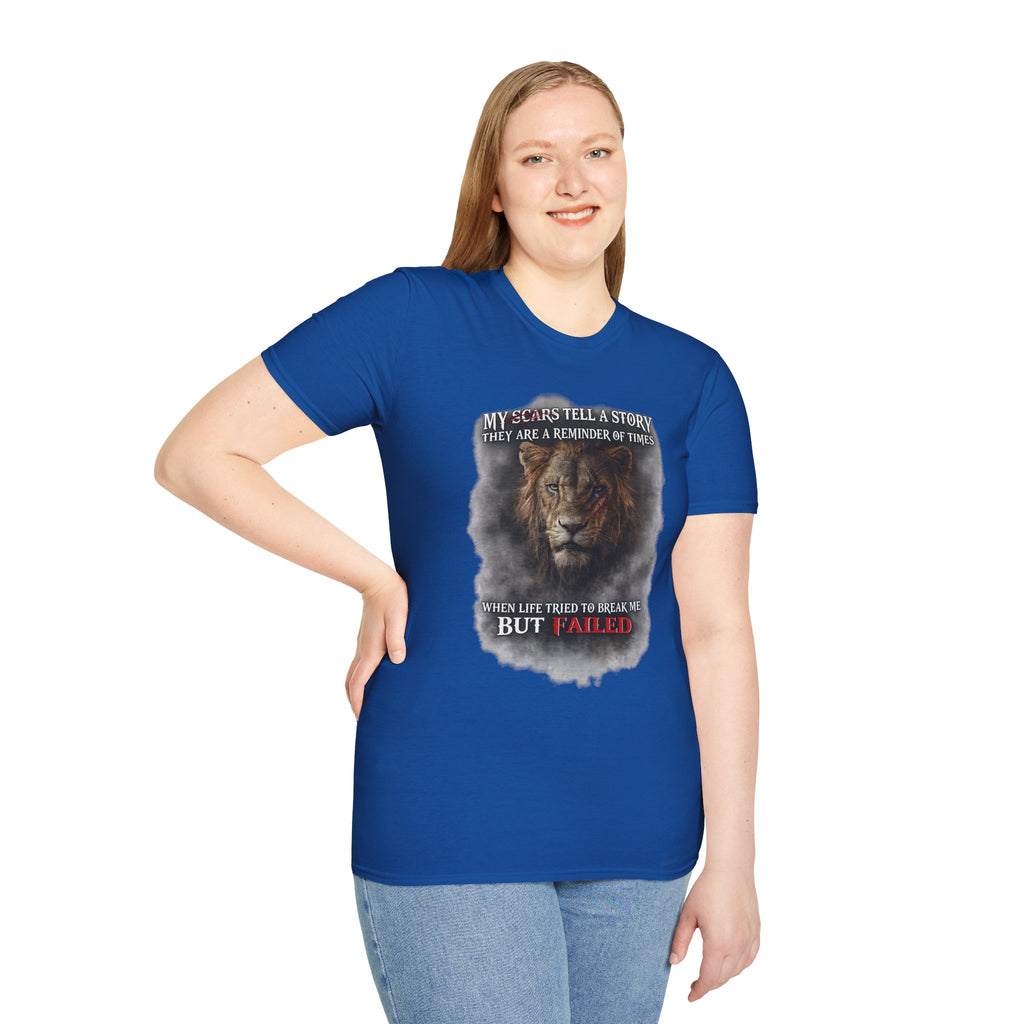 Lion Graphic T‑Shirt — "My Scars Tell A Story" Inspirational Tee