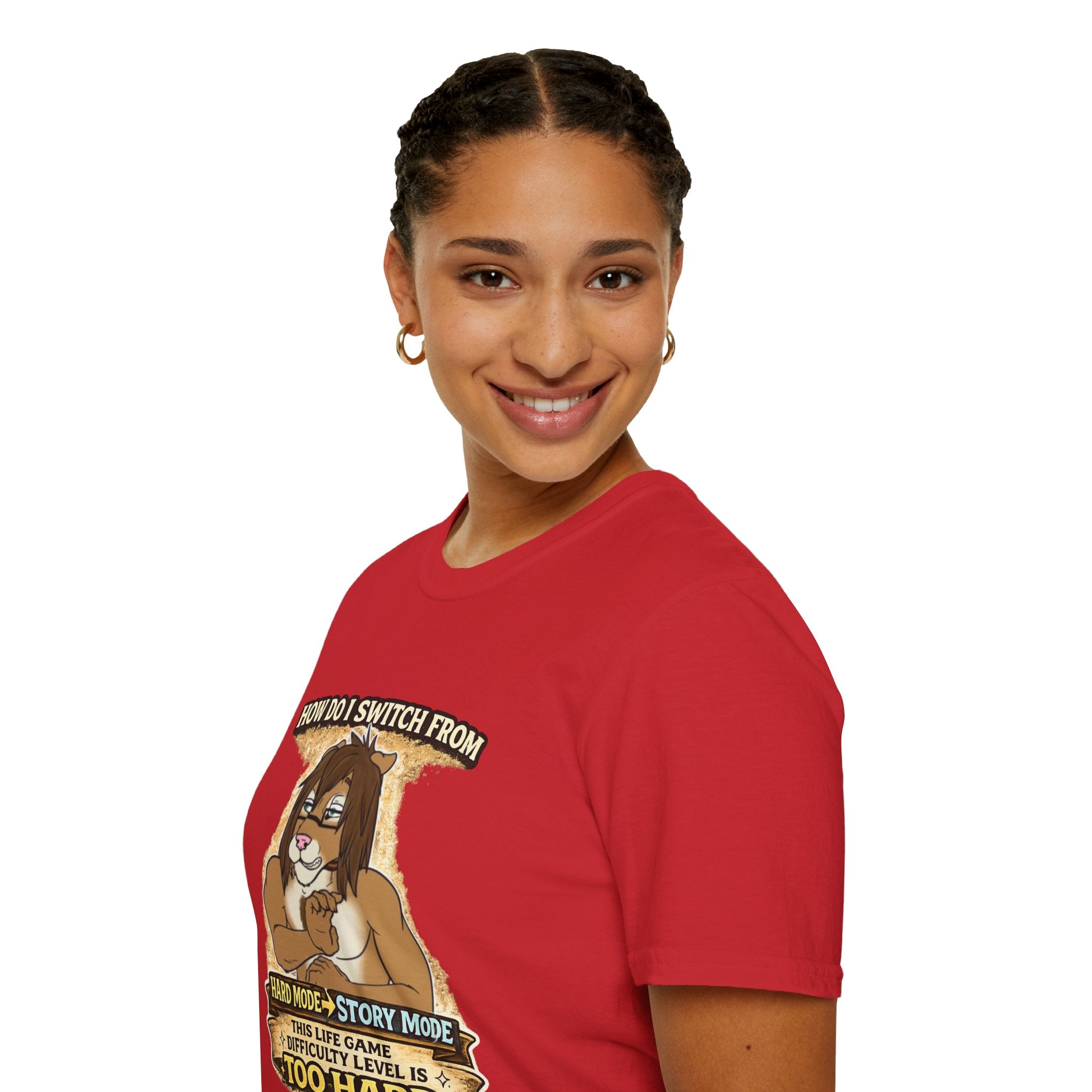 Gamer Lion T-Shirt — "How Do I Switch From Hard Mode" Funny Gaming Tee