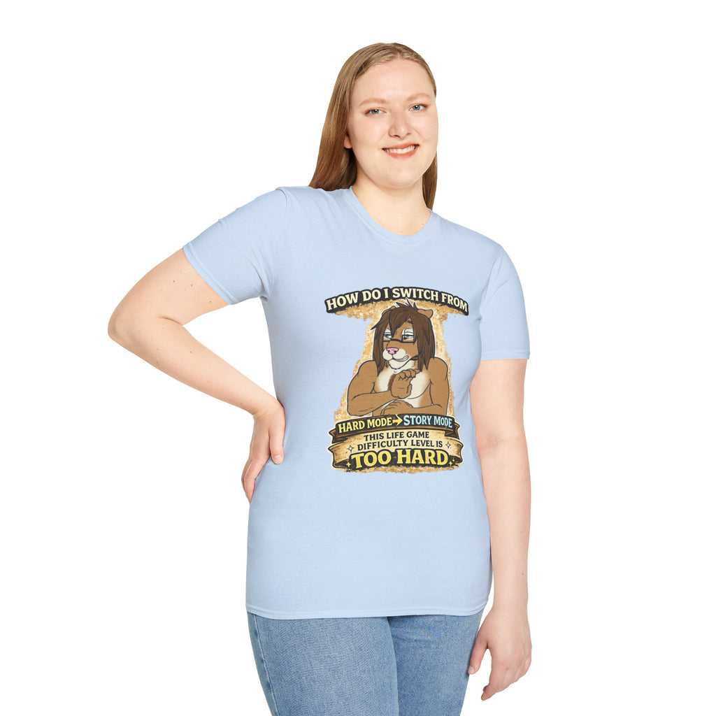 Gamer Lion T-Shirt — "How Do I Switch From Hard Mode" Funny Gaming Tee
