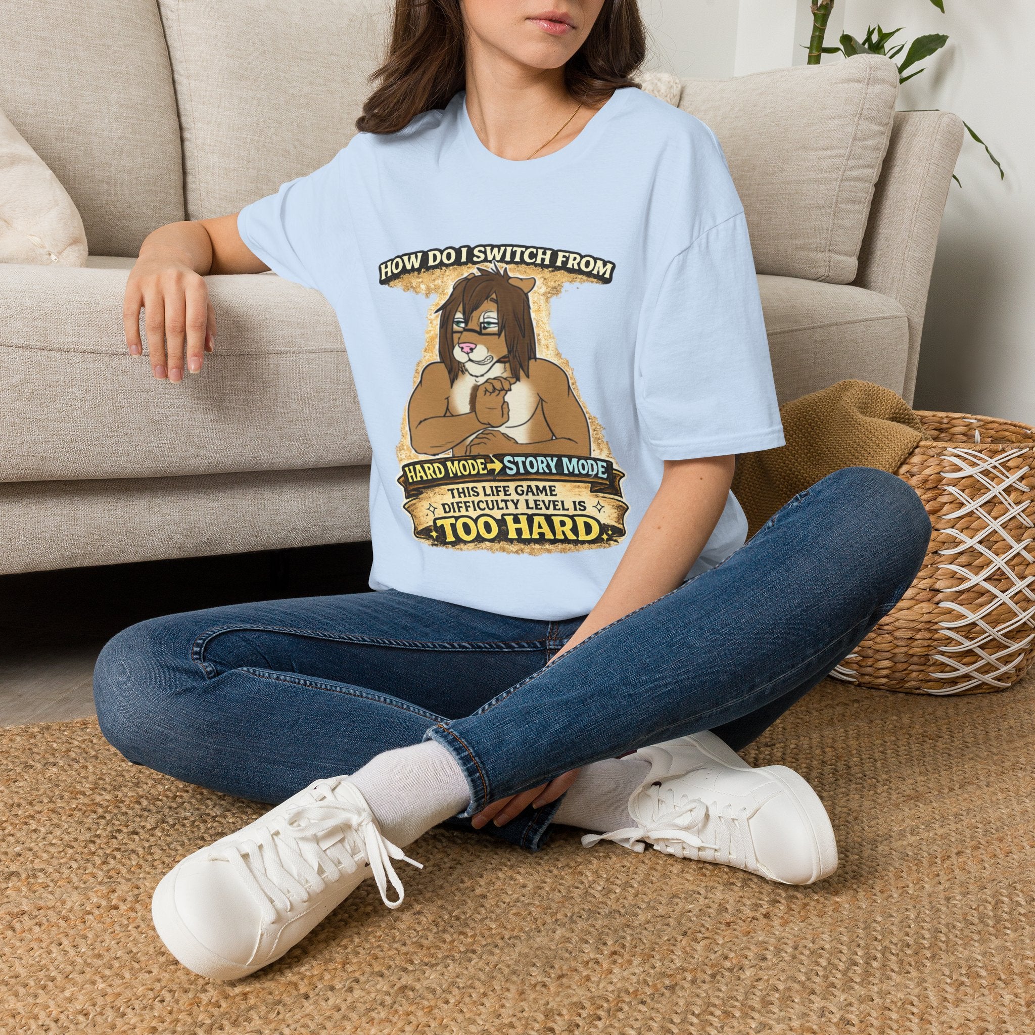 Gamer Lion T-Shirt — "How Do I Switch From Hard Mode" Funny Gaming Tee