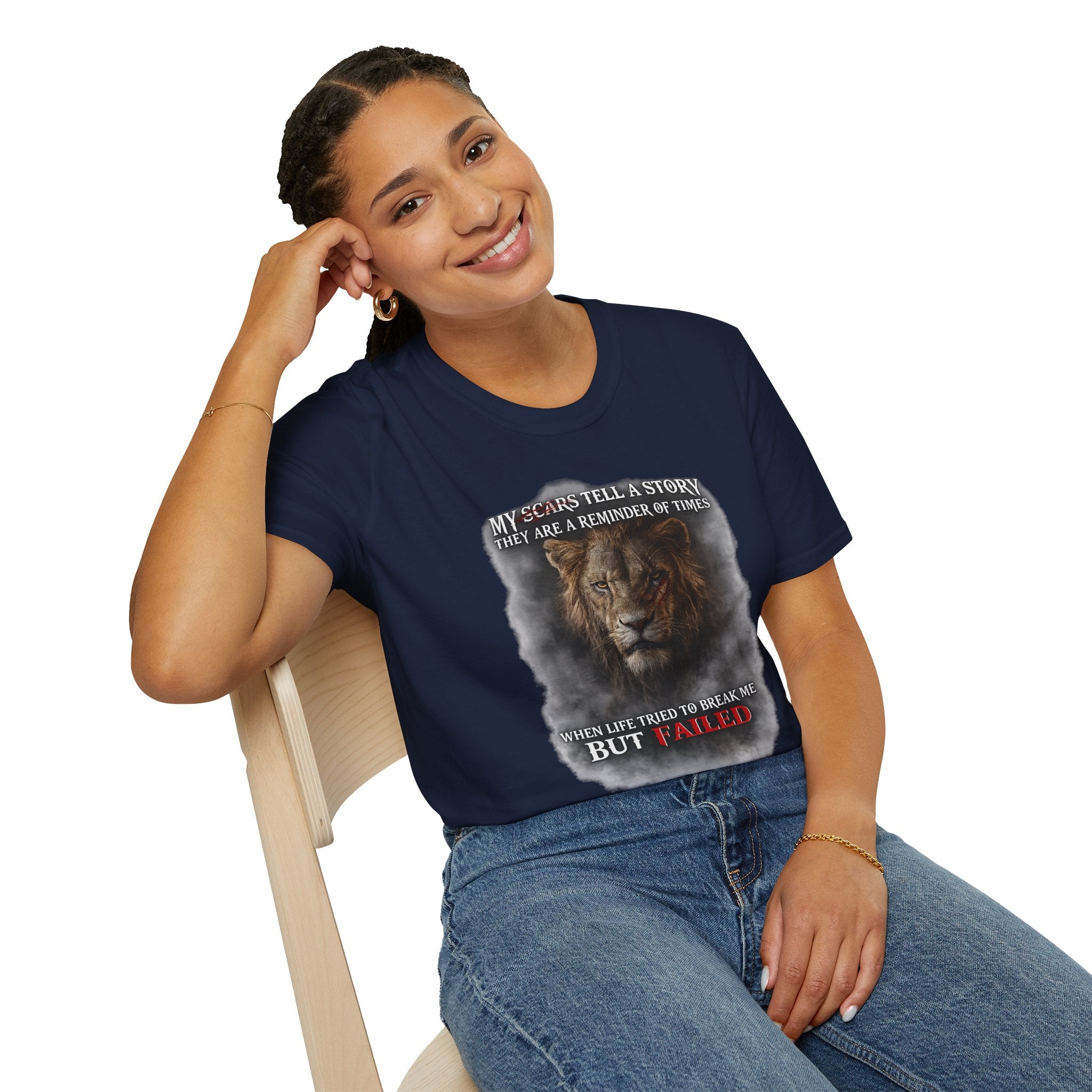 Lion Graphic T‑Shirt — "My Scars Tell A Story" Inspirational Tee
