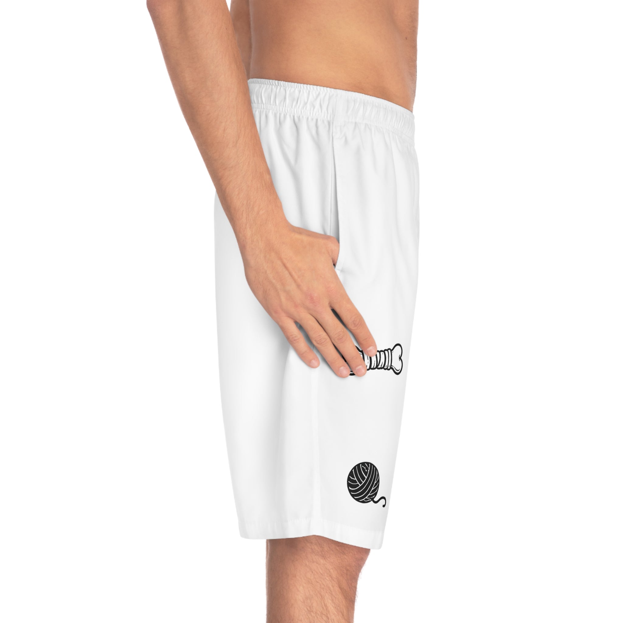 Cat Lover Yarn and Food Bowl Board Shorts | Mens Cat Pattern