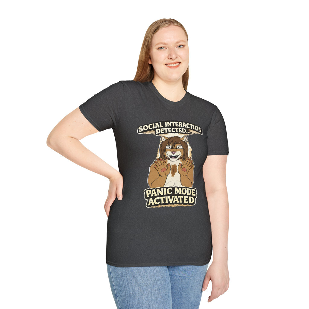 Panic Mode Activated T‑Shirt — "Social Interaction Detected" Funny Furry Graphic Tee