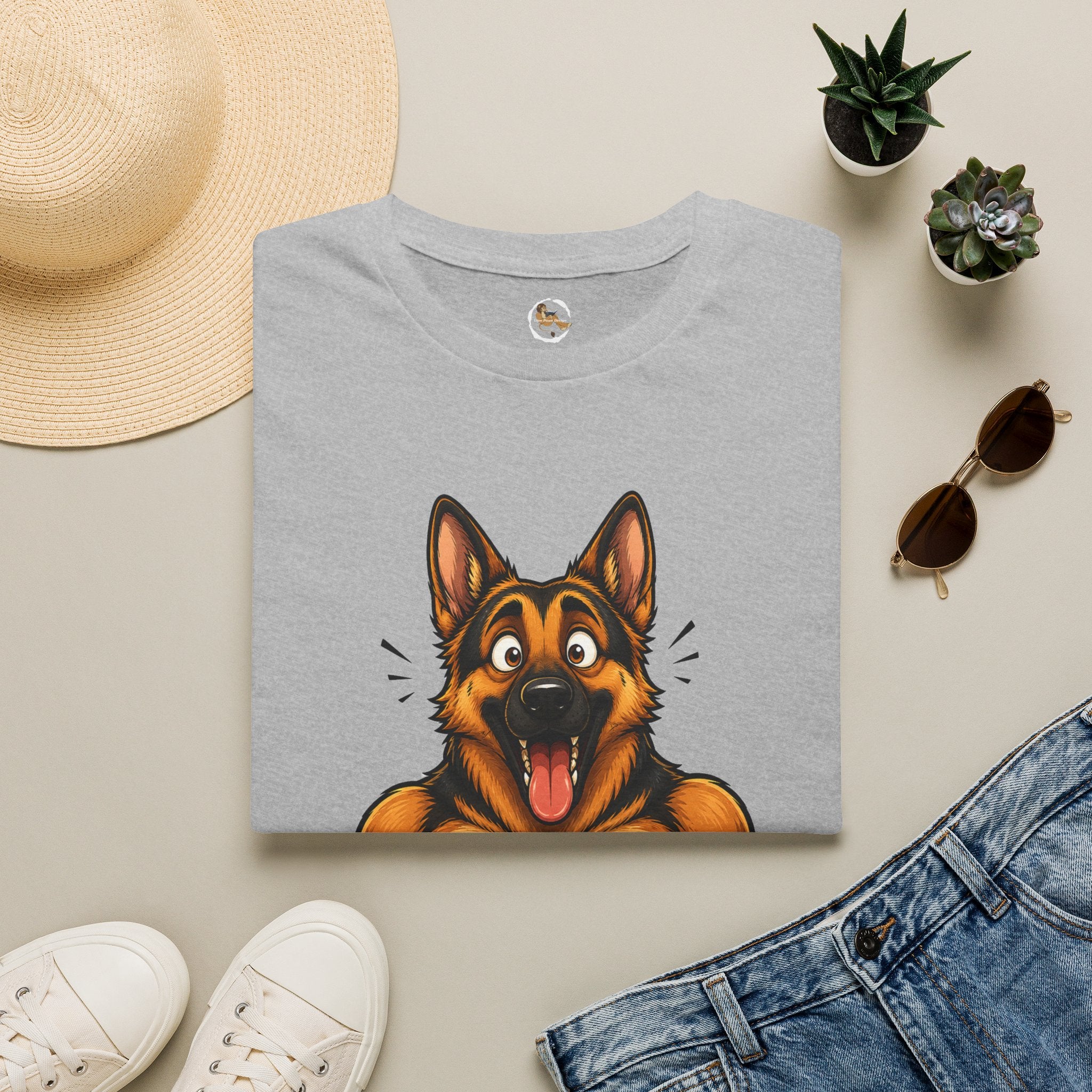 Whos a Good Boy? Furry German Shepherd T-Shirt | Surprised Pointing Dog Design