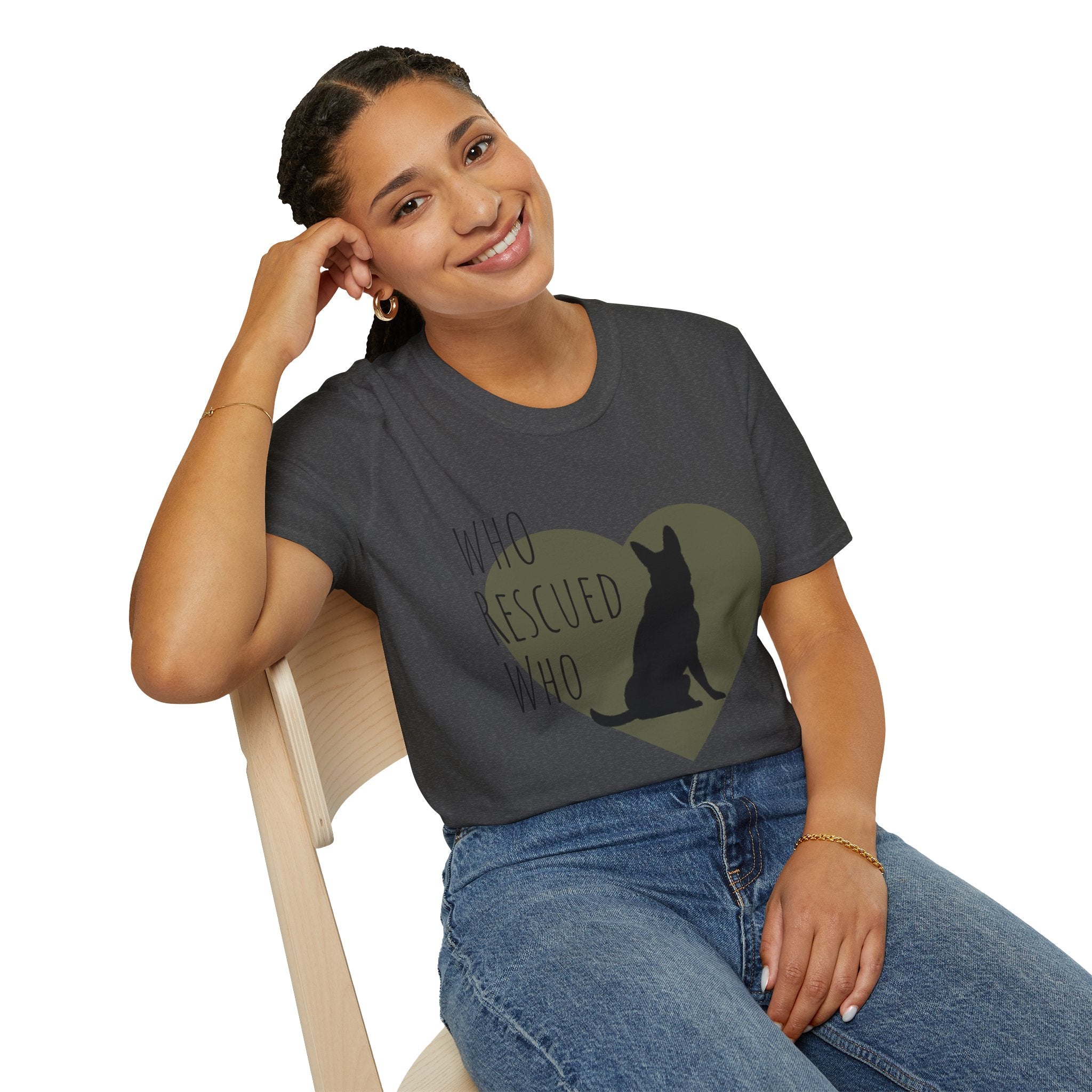 Rescue Dog Heart T-Shirt — "Who Rescued Who" Adoption Tee