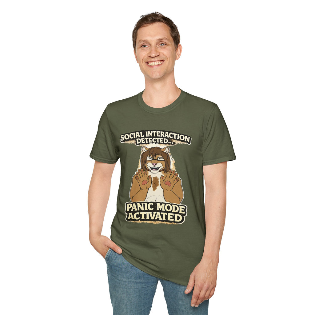 Panic Mode Activated T‑Shirt — "Social Interaction Detected" Funny Furry Graphic Tee