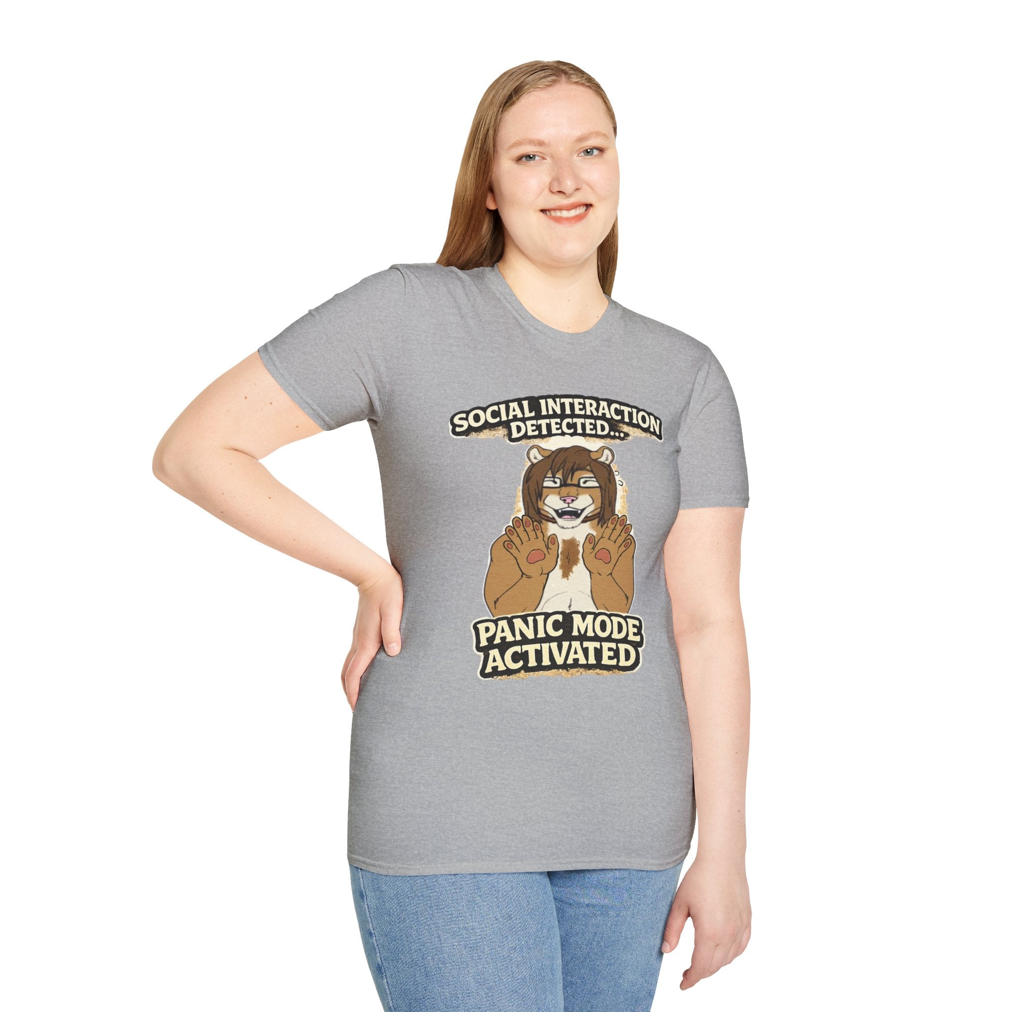 Panic Mode Activated T‑Shirt — "Social Interaction Detected" Funny Furry Graphic Tee