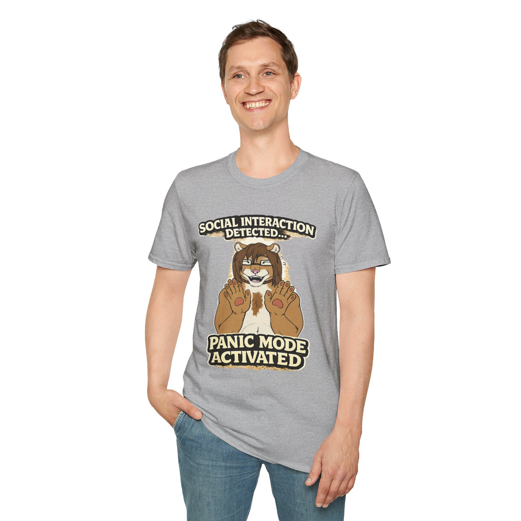 Panic Mode Activated T‑Shirt — "Social Interaction Detected" Funny Furry Graphic Tee