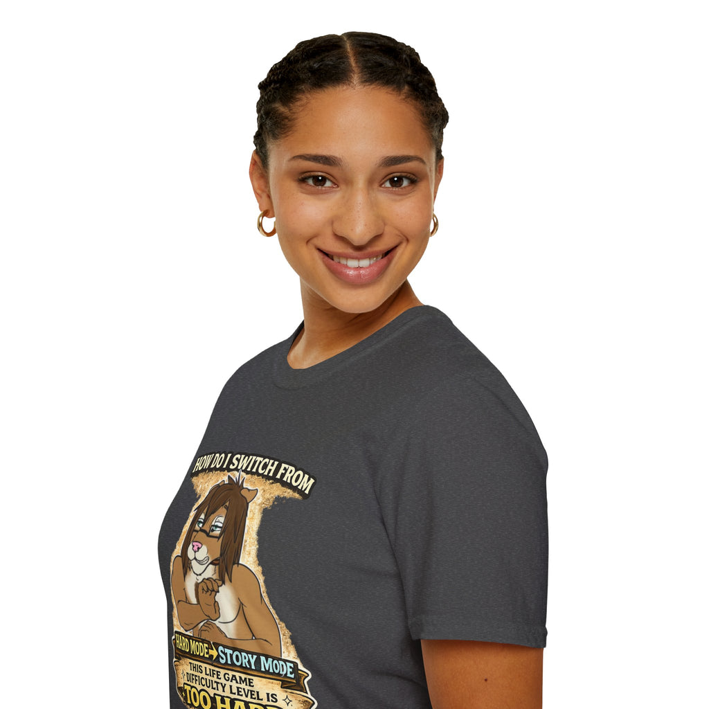 Gamer Lion T-Shirt — "How Do I Switch From Hard Mode" Funny Gaming Tee