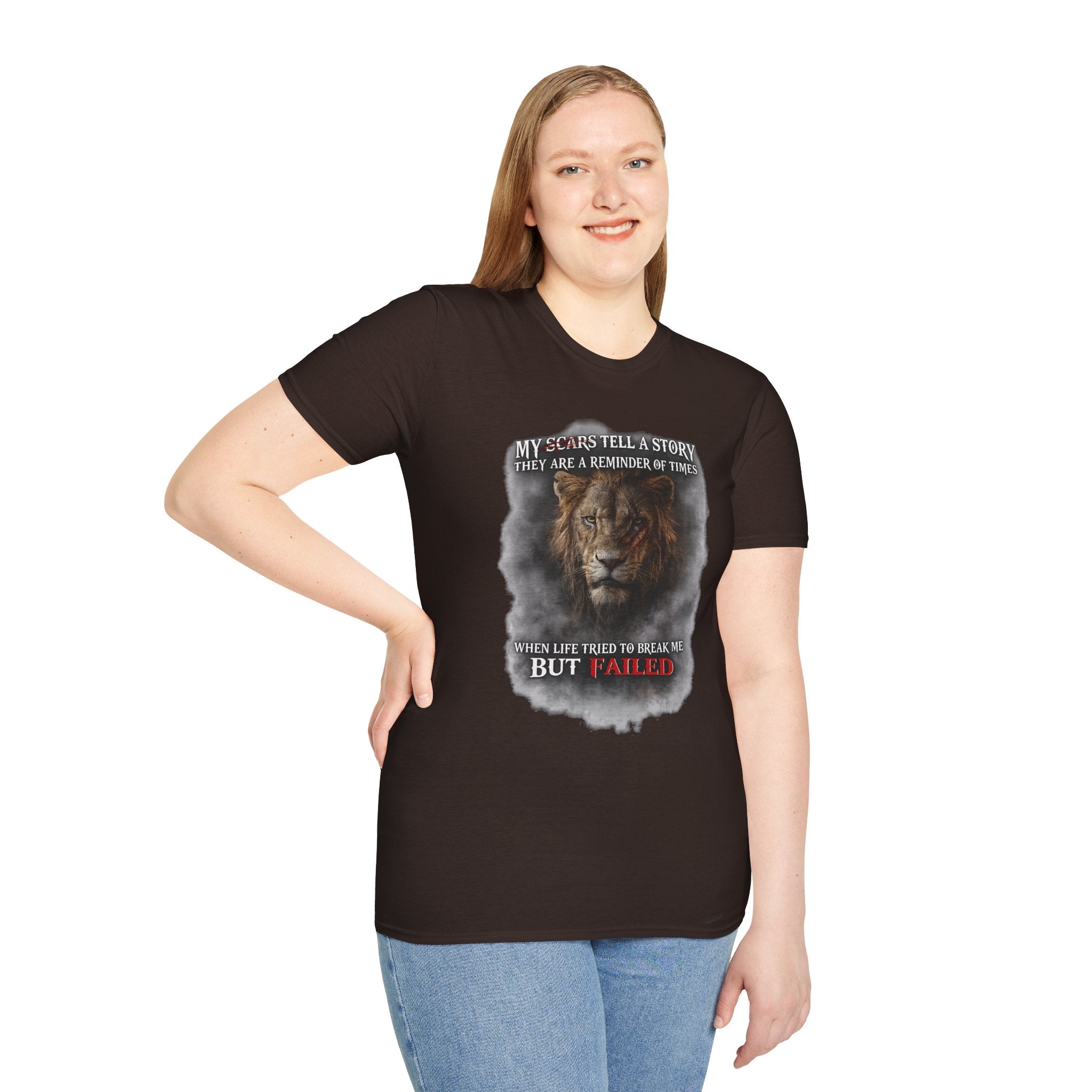 Lion Graphic T‑Shirt — "My Scars Tell A Story" Inspirational Tee