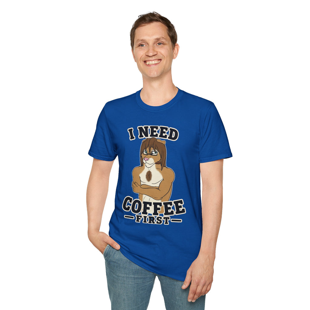 I Need Coffee First Lion Coffee Lover T-Shirt | Funny Furry Graphic