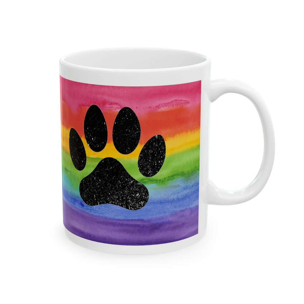 Rainbow Paw Print Ceramic Mug — LGBTQ+ Pride Paw Print Coffee Cup (11oz/15oz)