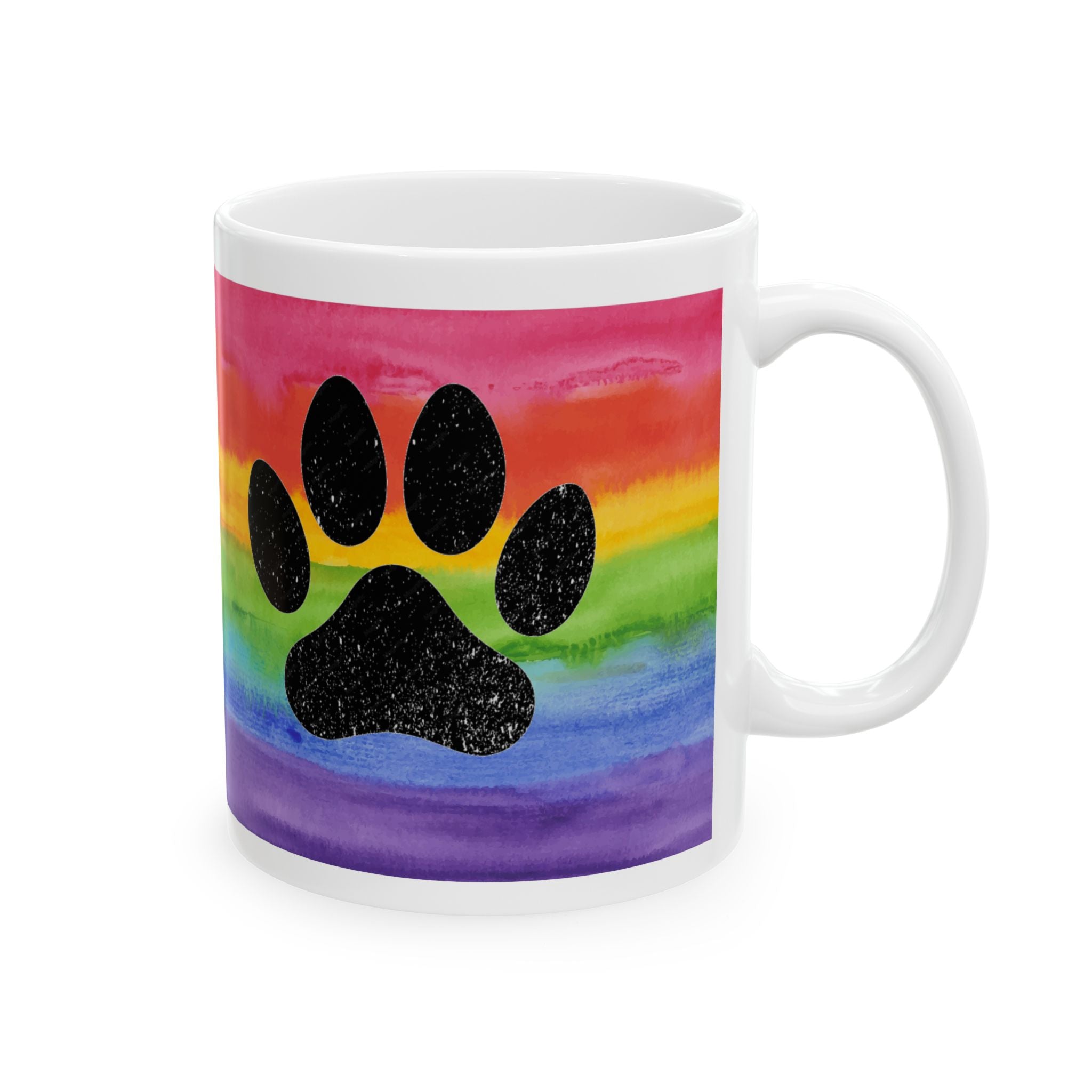 Rainbow Paw Print Ceramic Mug — LGBTQ+ Pride Paw Print Coffee Cup (11oz/15oz)