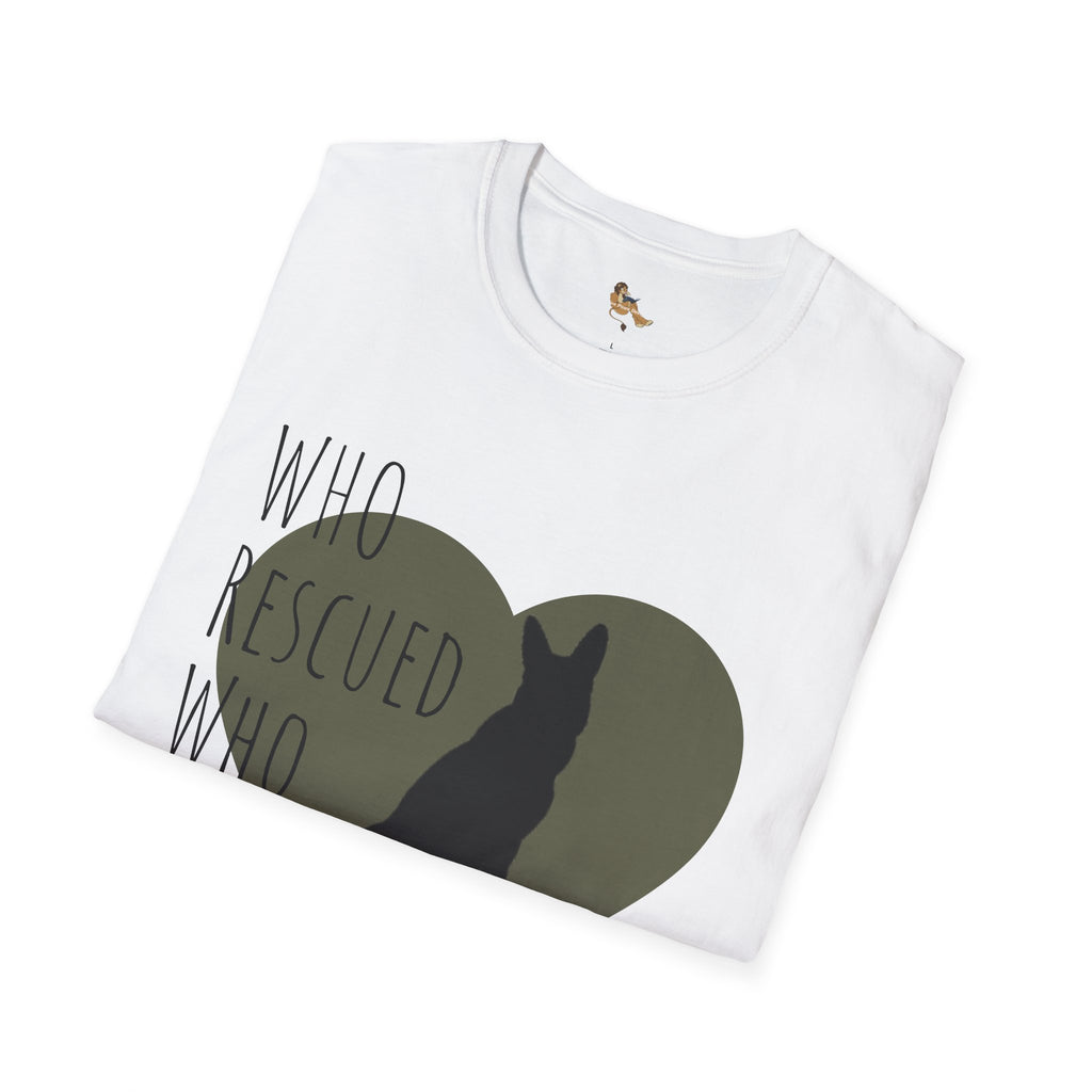 Rescue Dog Heart T-Shirt — "Who Rescued Who" Adoption Tee