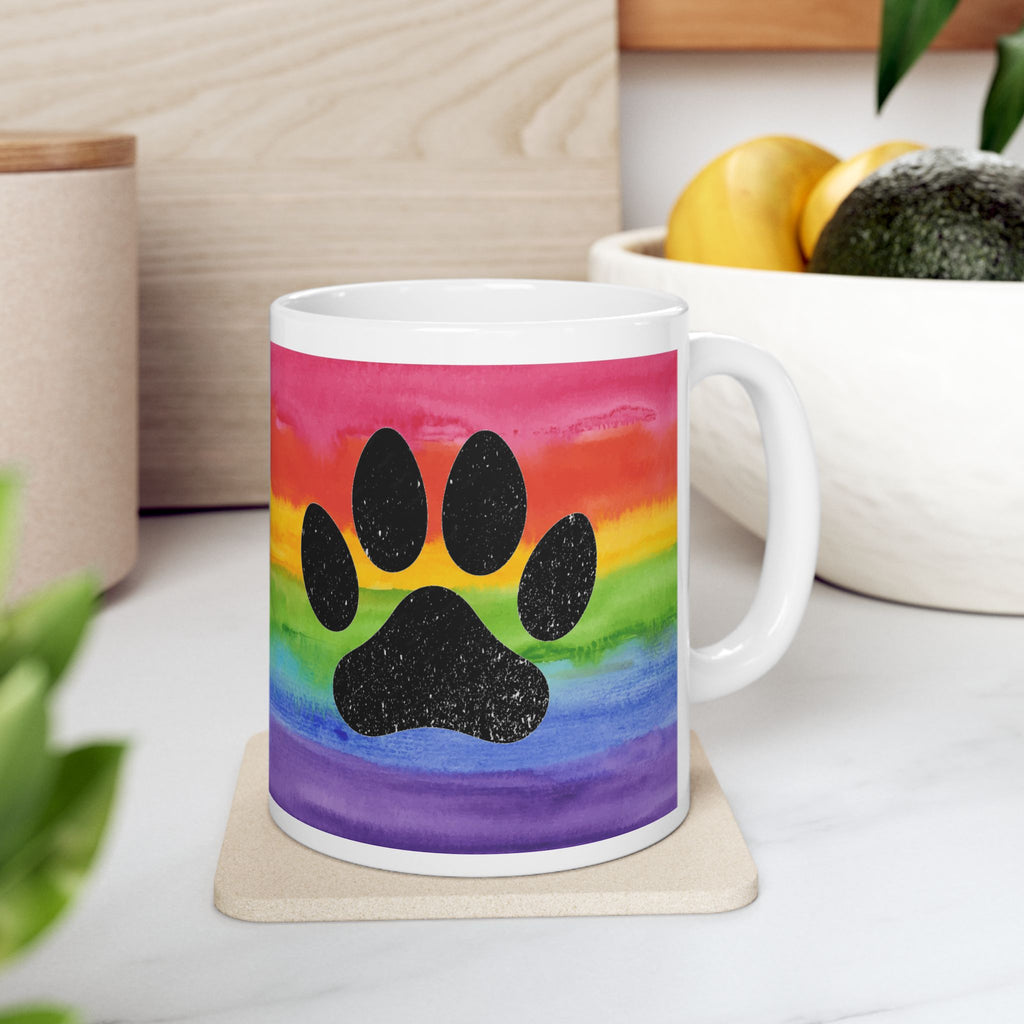 Rainbow Paw Print Ceramic Mug — LGBTQ+ Pride Paw Print Coffee Cup (11oz/15oz)