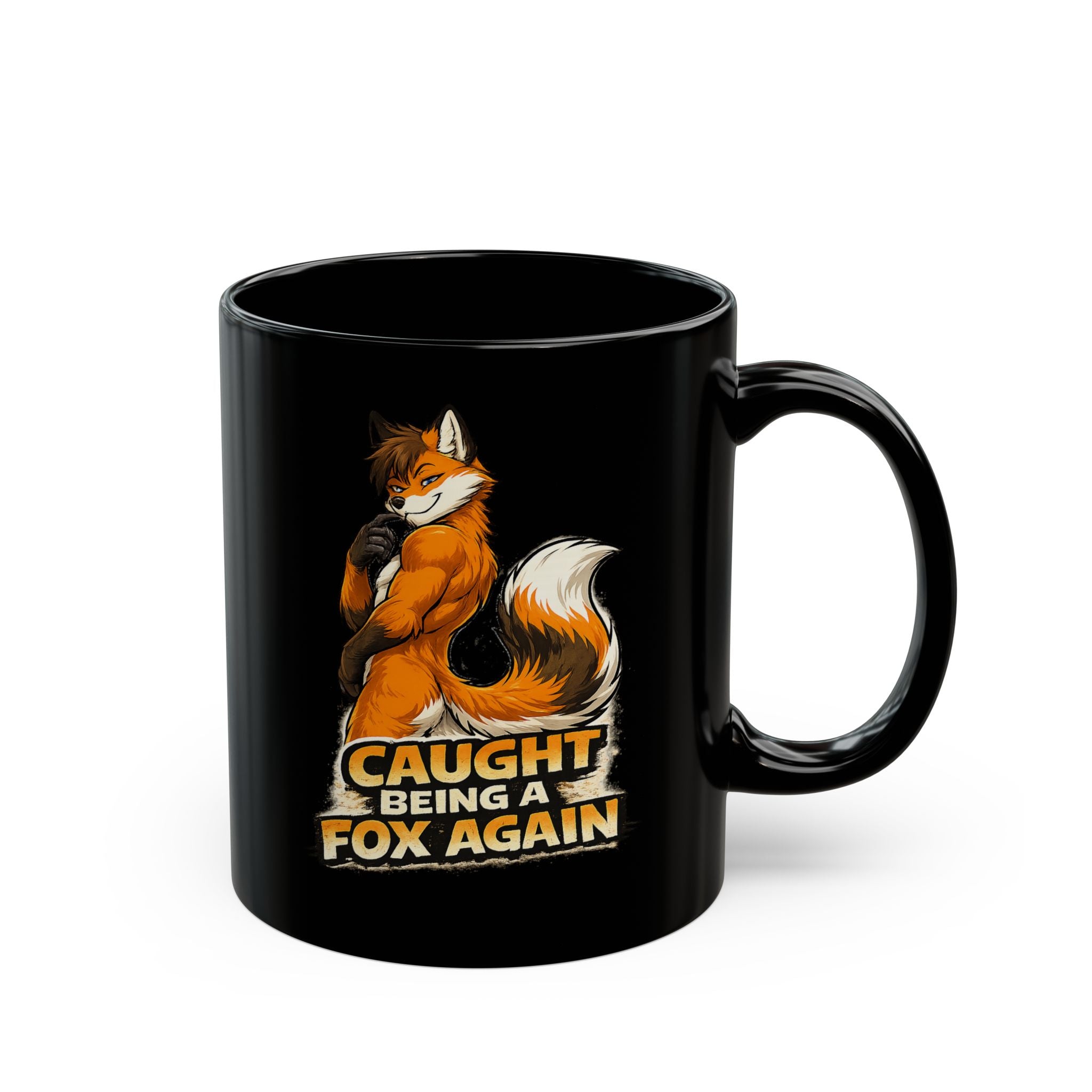 Caught Being a Fox Again mug | Black Ceramic Mug, Fox Illustration