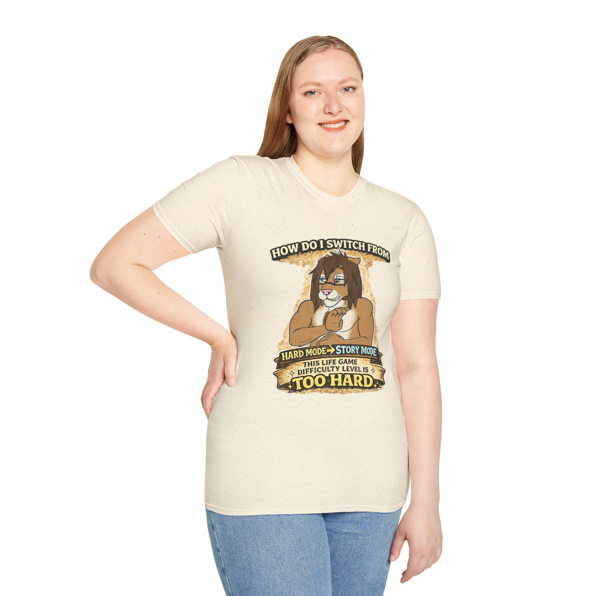 Gamer Lion T-Shirt — "How Do I Switch From Hard Mode" Funny Gaming Tee