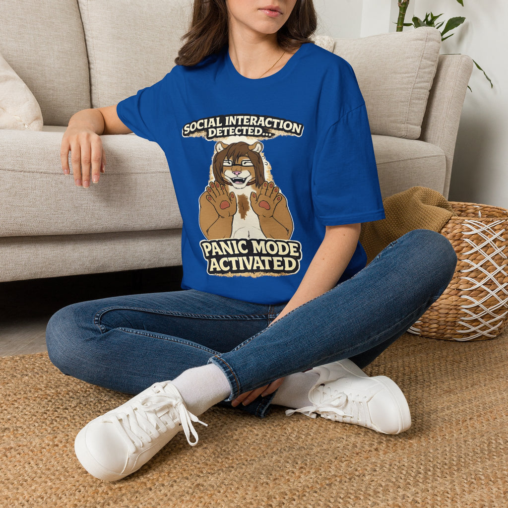 Panic Mode Activated T‑Shirt — "Social Interaction Detected" Funny Furry Graphic Tee