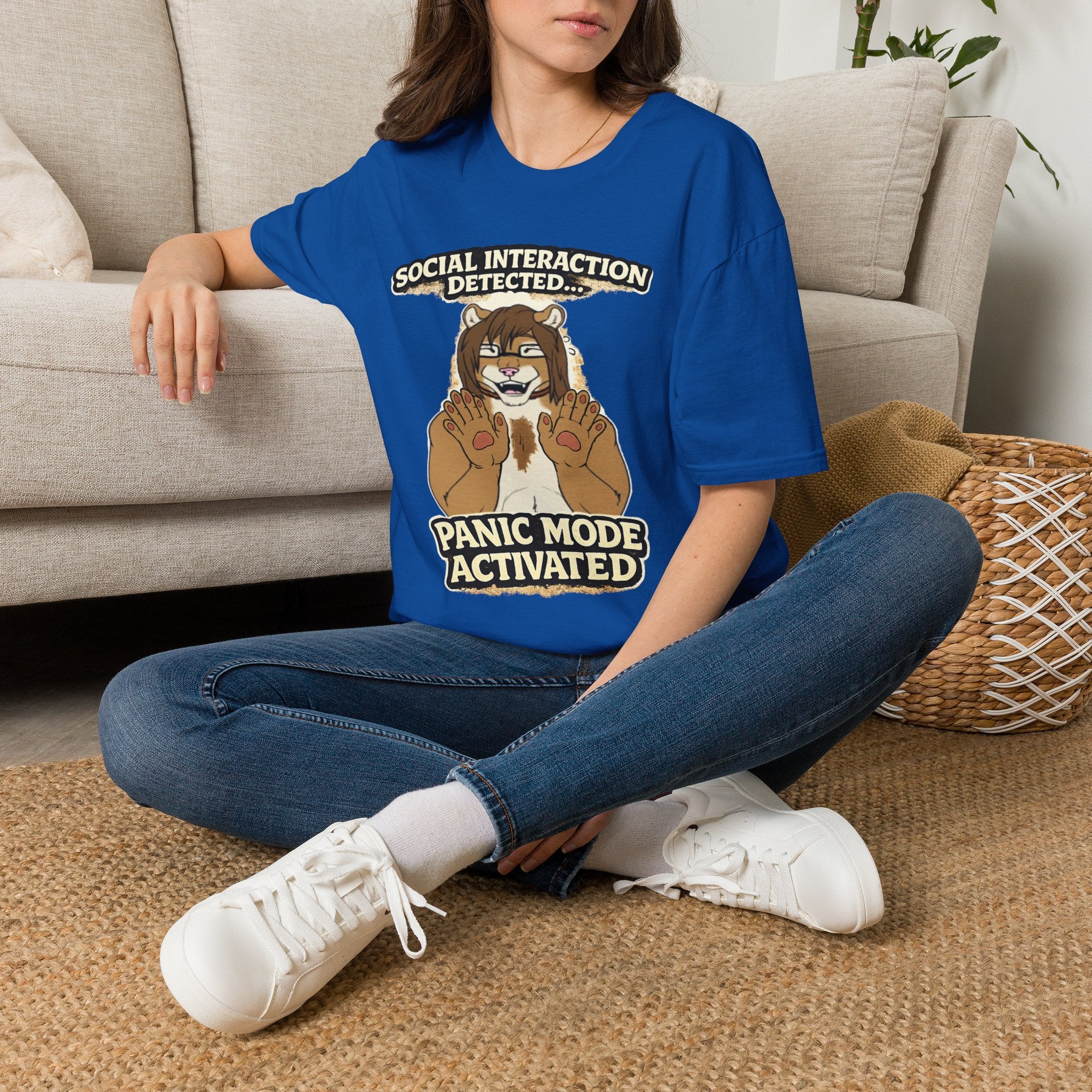 Panic Mode Activated T‑Shirt — "Social Interaction Detected" Funny Furry Graphic Tee