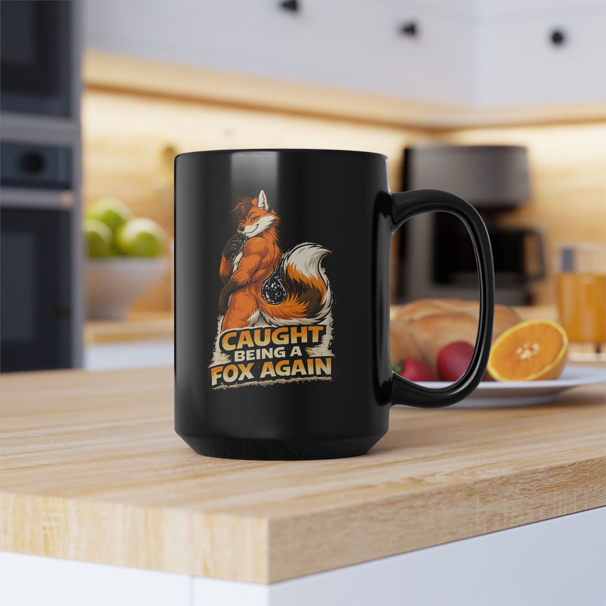 Caught Being a Fox Again mug | Black Ceramic Mug, Fox Illustration