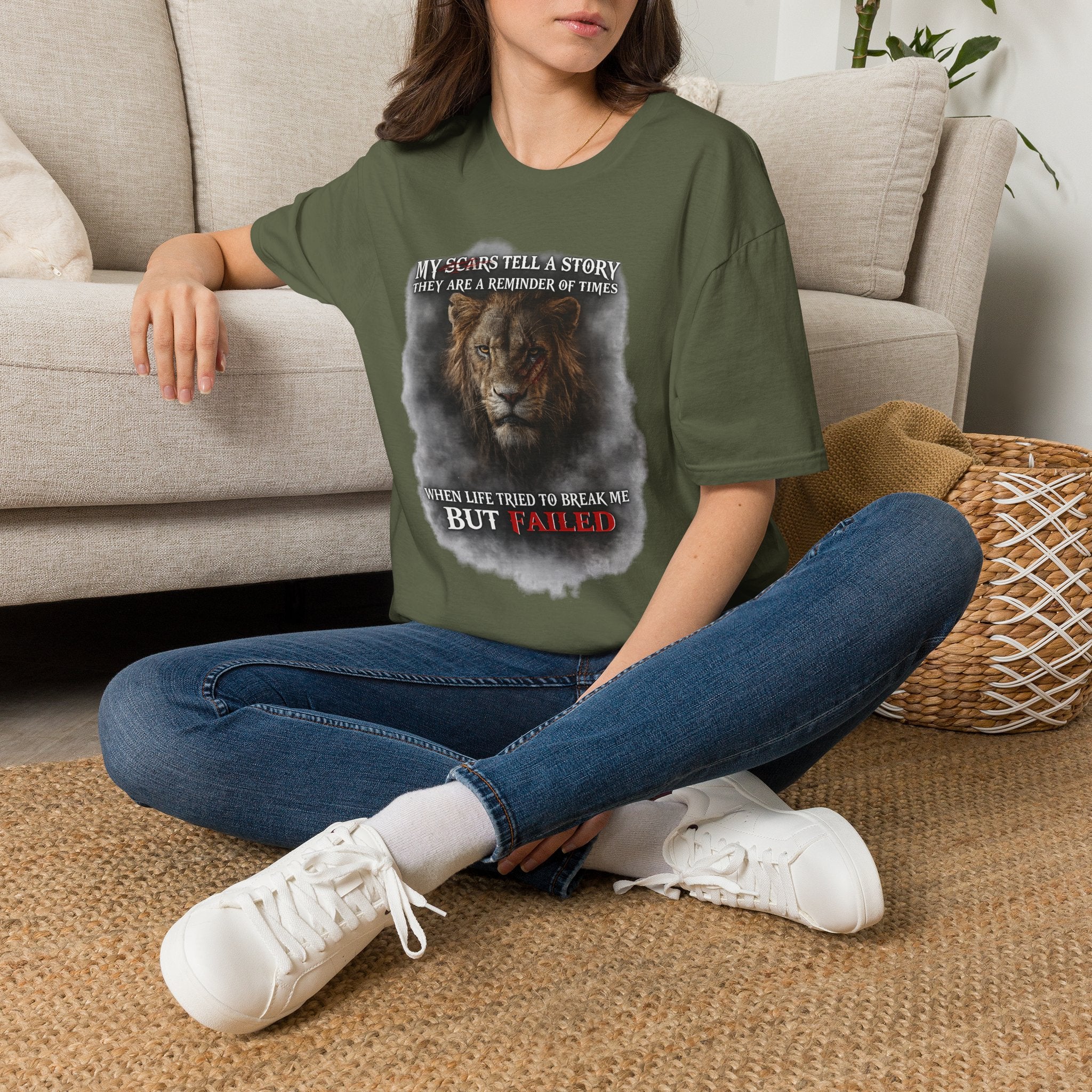 Lion Graphic T‑Shirt — "My Scars Tell A Story" Inspirational Tee