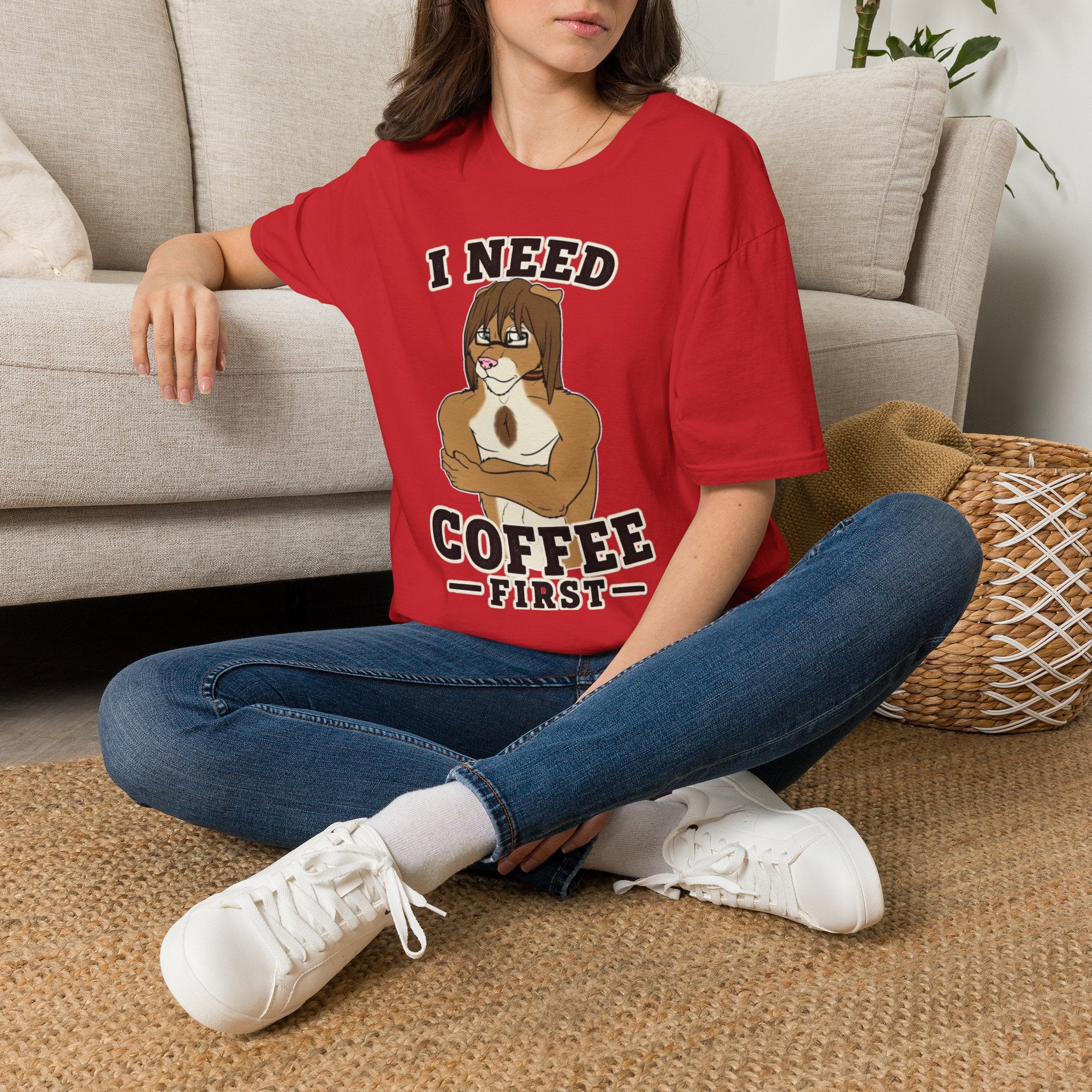 I Need Coffee First Lion Coffee Lover T-Shirt | Funny Furry Graphic
