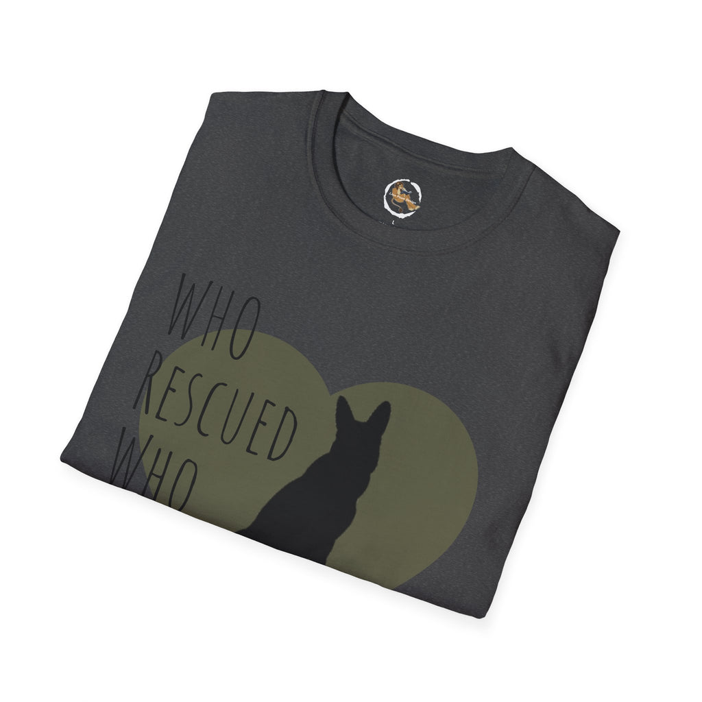 Rescue Dog Heart T-Shirt — "Who Rescued Who" Adoption Tee