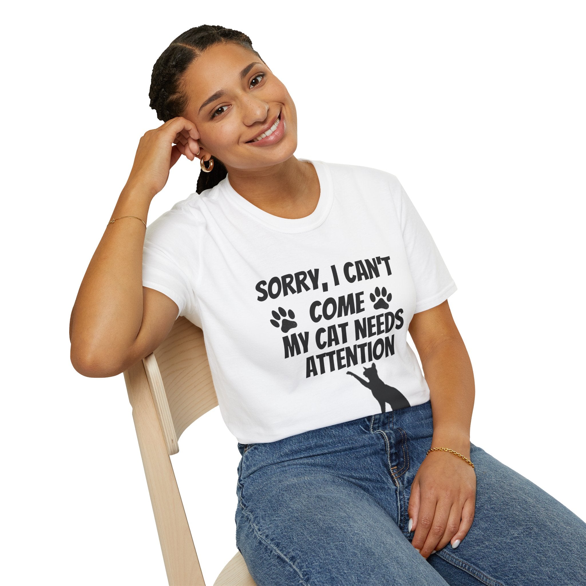 Cat T-Shirt — "Sorry, I Can't Come My Cat Needs Attention" Funny Pet Lover Tee
