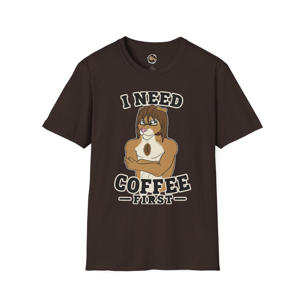 I Need Coffee First Lion Coffee Lover T-Shirt | Funny Furry Graphic