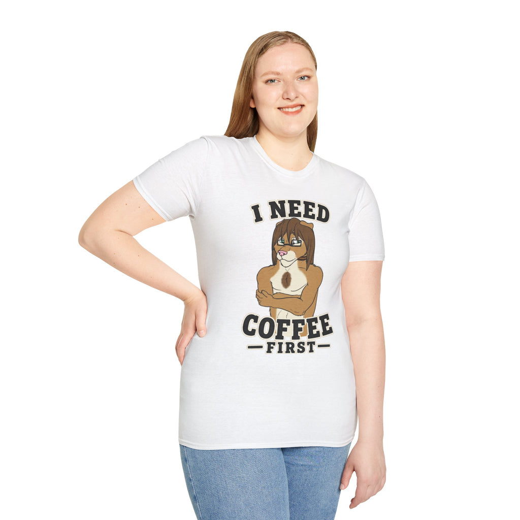 I Need Coffee First Lion Coffee Lover T-Shirt | Funny Furry Graphic