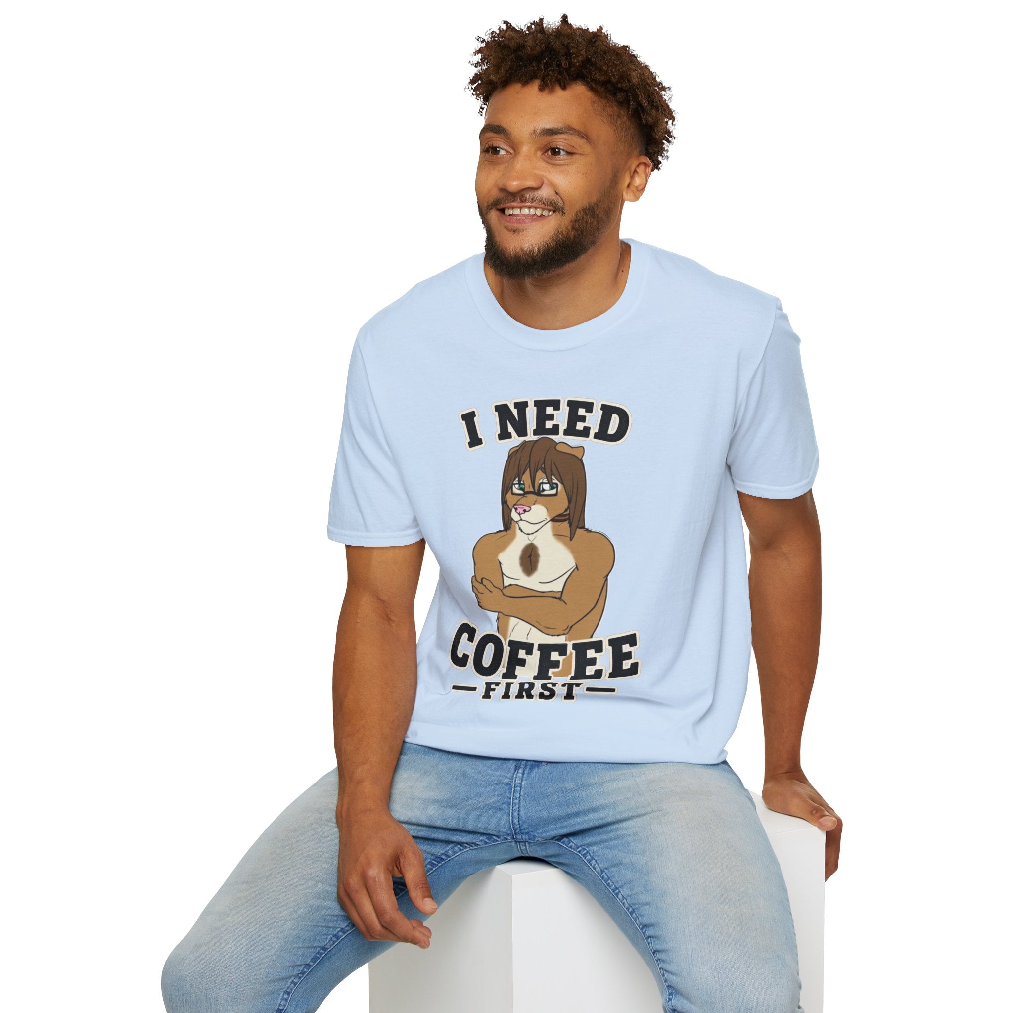 I Need Coffee First Lion Coffee Lover T-Shirt | Funny Furry Graphic