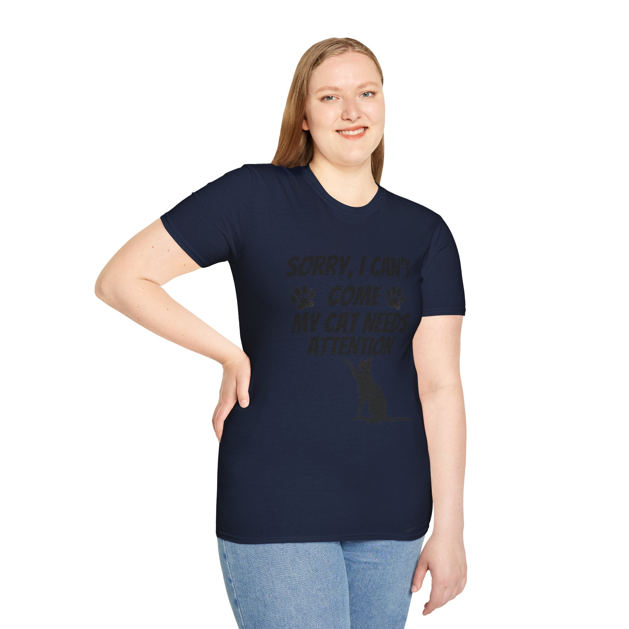 Cat T-Shirt — "Sorry, I Can't Come My Cat Needs Attention" Funny Pet Lover Tee