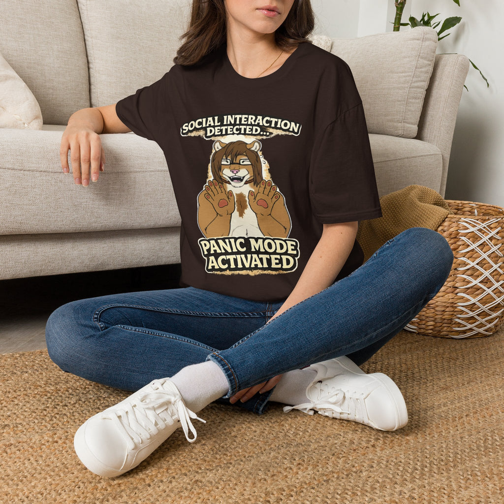 Panic Mode Activated T‑Shirt — "Social Interaction Detected" Funny Furry Graphic Tee