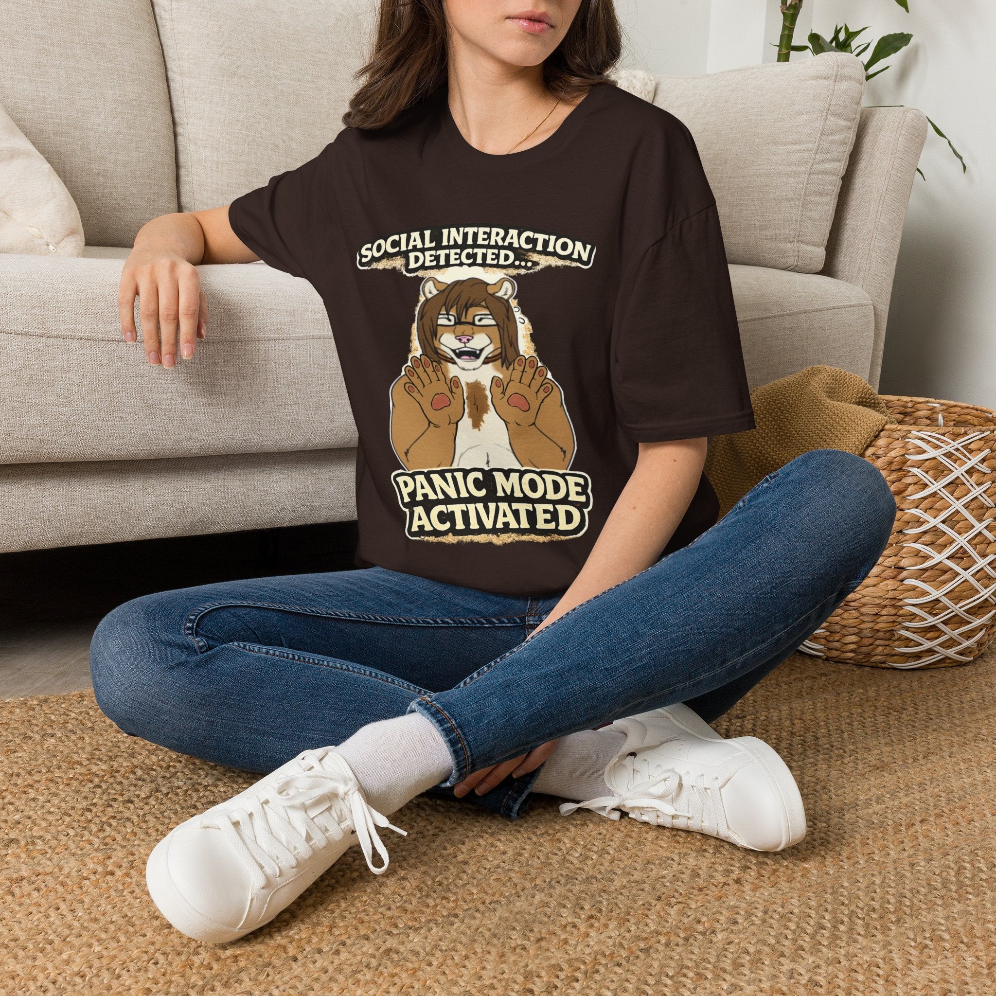 Panic Mode Activated T‑Shirt — "Social Interaction Detected" Funny Furry Graphic Tee