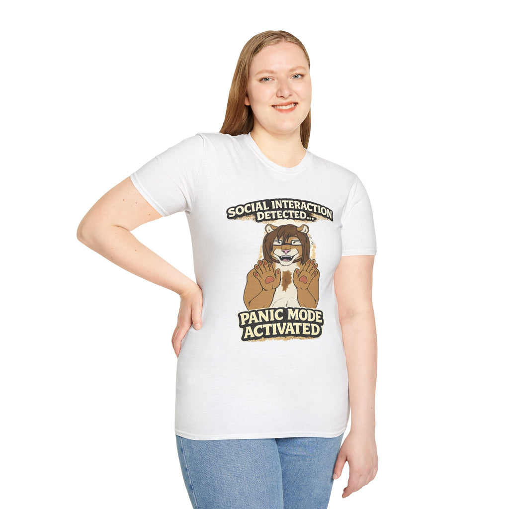 Panic Mode Activated T‑Shirt — "Social Interaction Detected" Funny Furry Graphic Tee