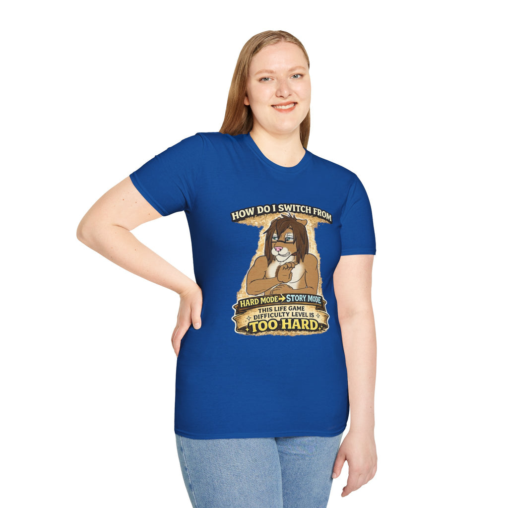 Gamer Lion T-Shirt — "How Do I Switch From Hard Mode" Funny Gaming Tee