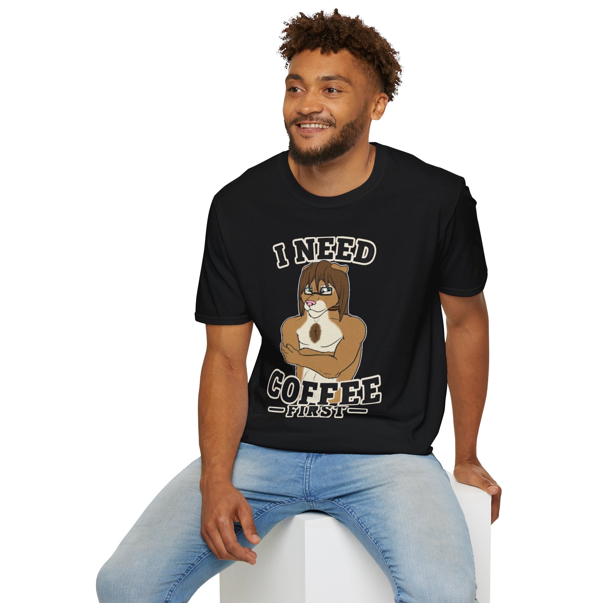 I Need Coffee First Lion Coffee Lover T-Shirt | Funny Furry Graphic