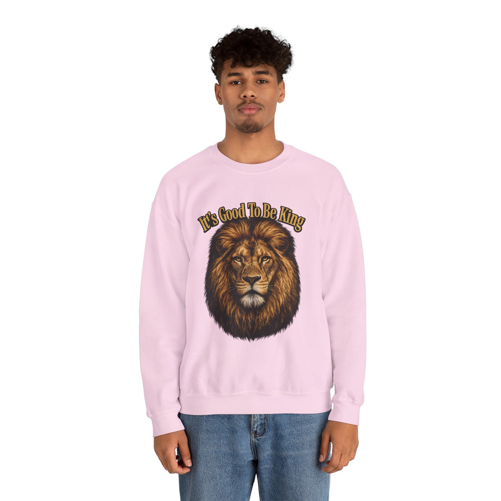 Lion Face Sweatshirt "It's Good to Be King" – Bold Graphic Crewneck