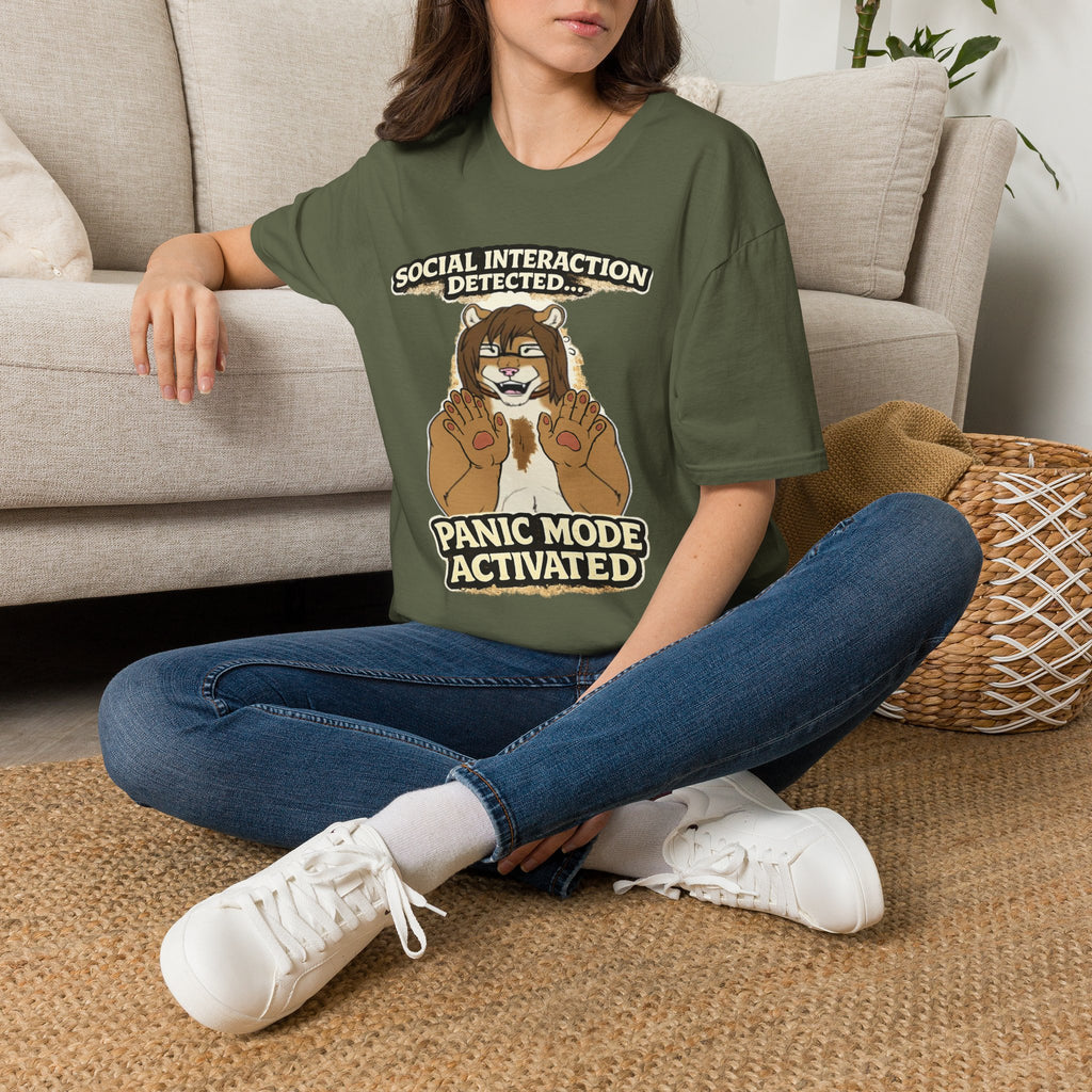 Panic Mode Activated T‑Shirt — "Social Interaction Detected" Funny Furry Graphic Tee