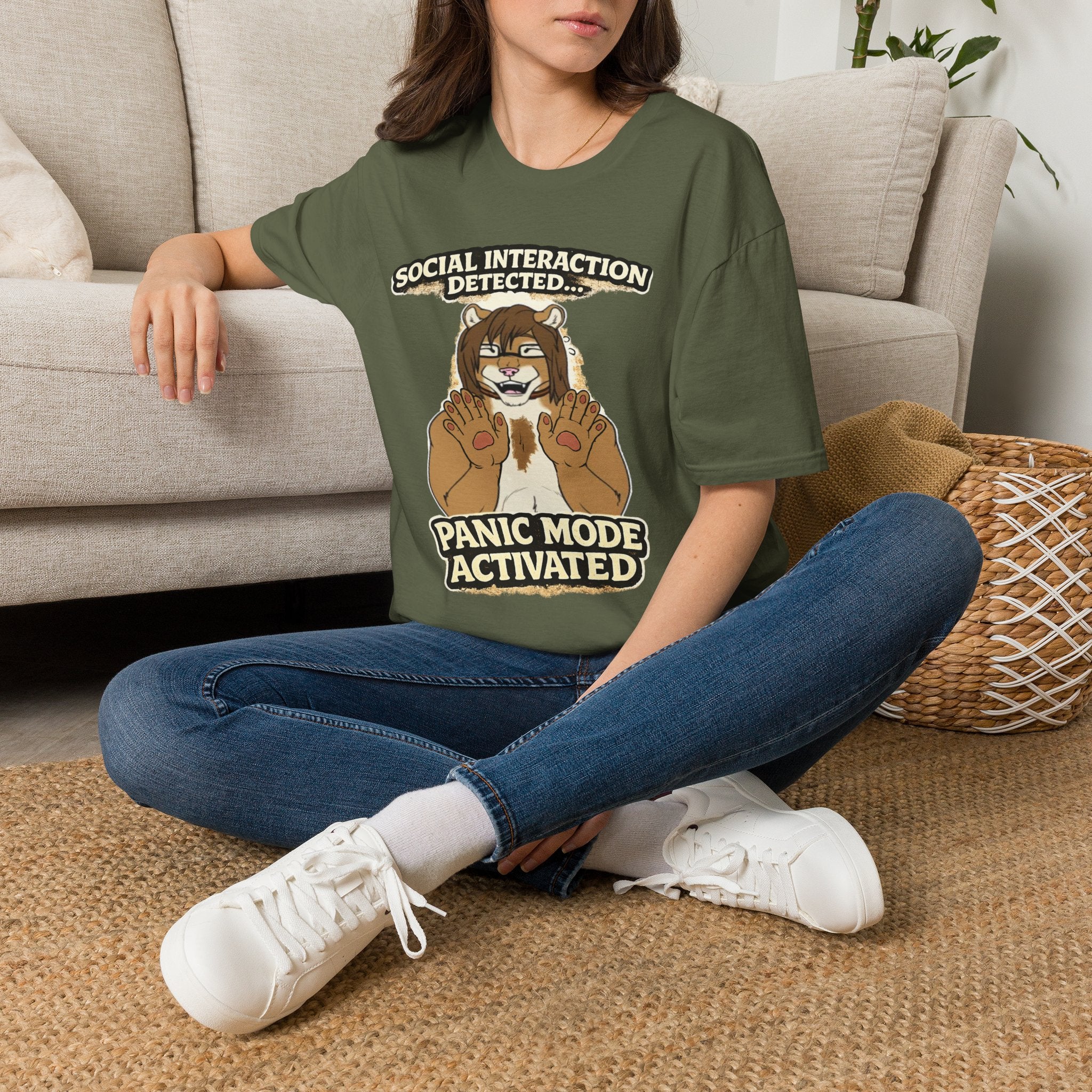 Panic Mode Activated T‑Shirt — "Social Interaction Detected" Funny Furry Graphic Tee