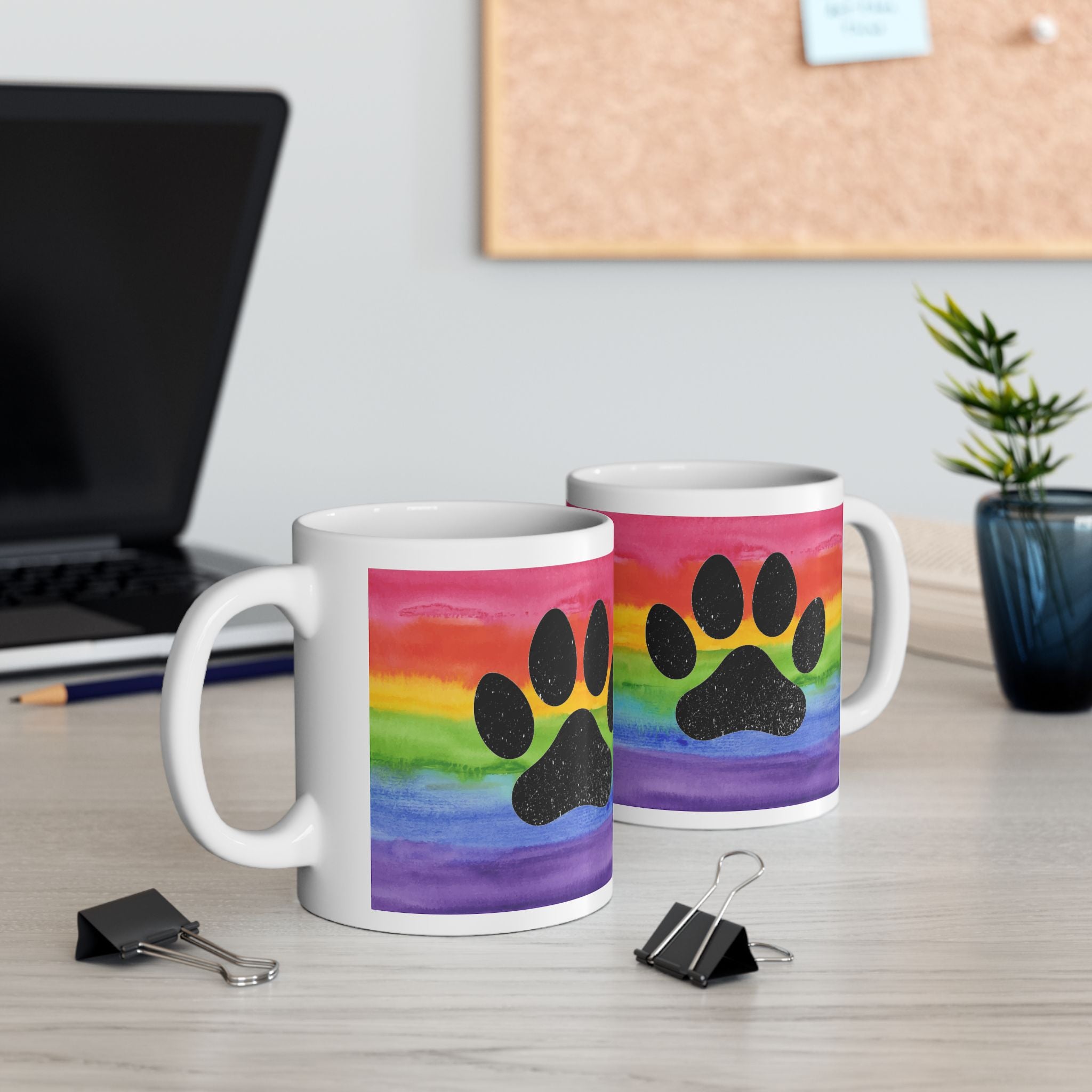 Rainbow Paw Print Ceramic Mug — LGBTQ+ Pride Paw Print Coffee Cup (11oz/15oz)