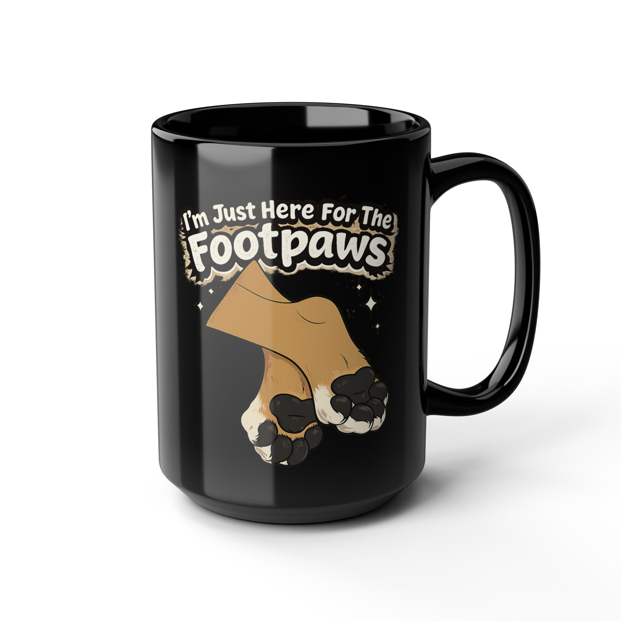 Im Just Here For The Footpaws Mug | Black Ceramic Paw Print Coffee Cup