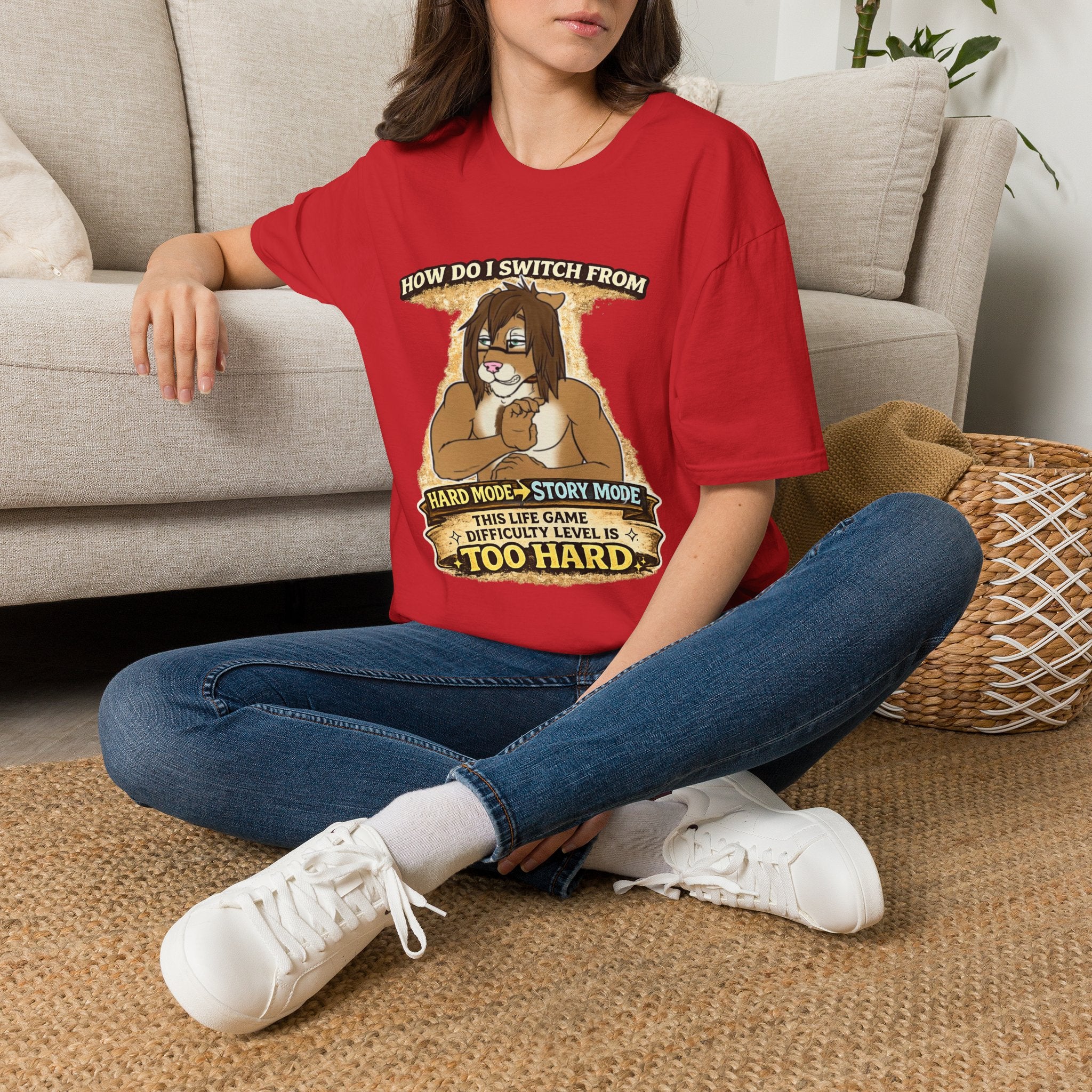 Gamer Lion T-Shirt — "How Do I Switch From Hard Mode" Funny Gaming Tee