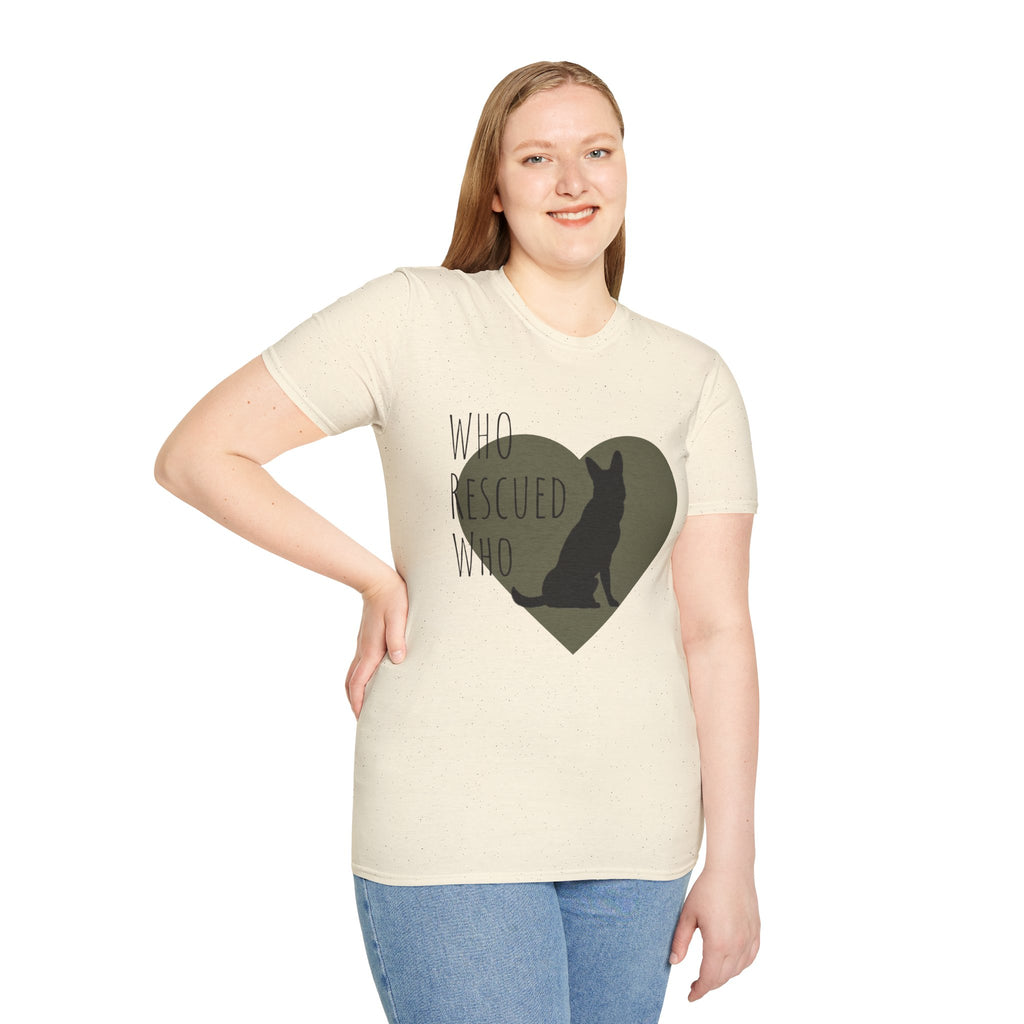 Rescue Dog Heart T-Shirt — "Who Rescued Who" Adoption Tee