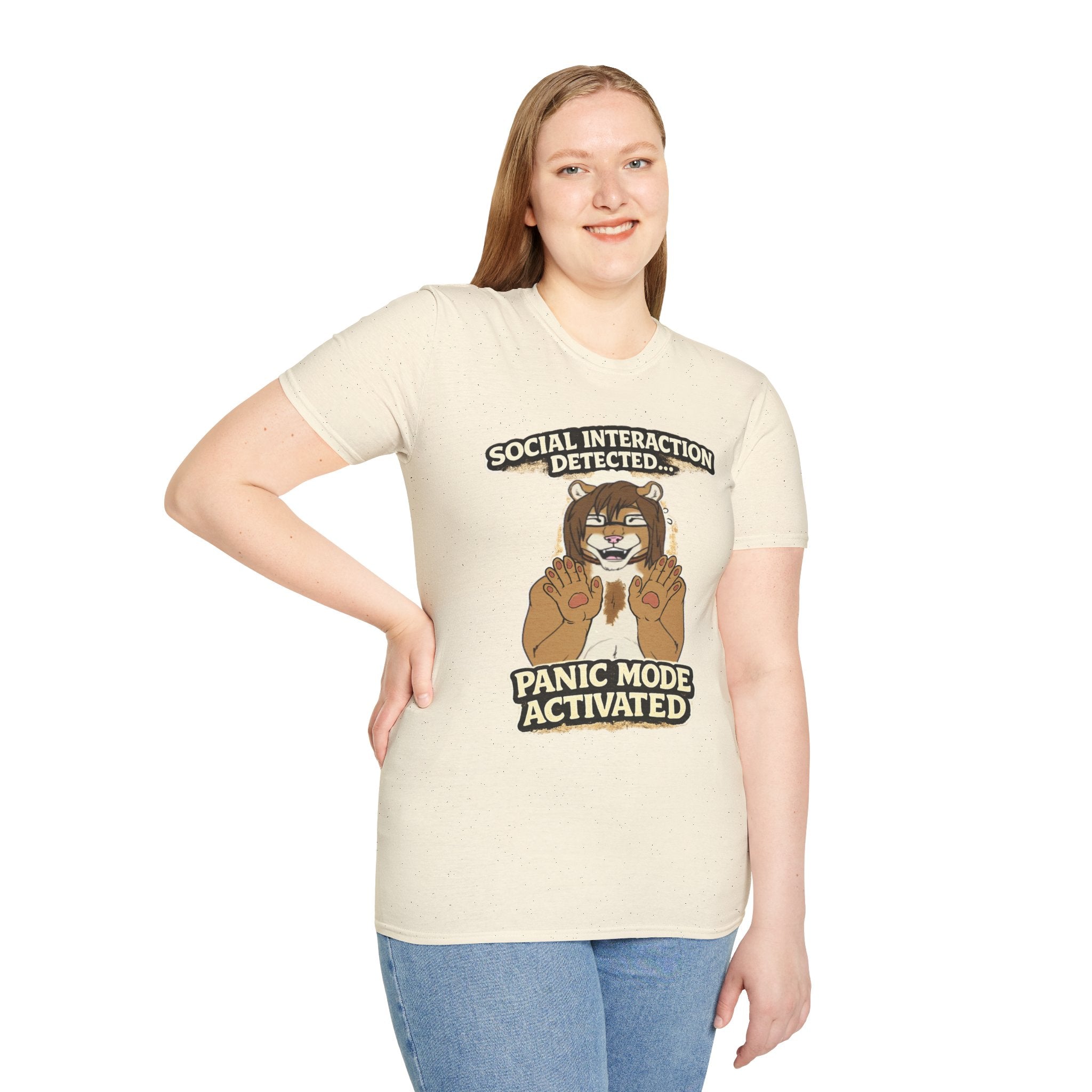 Panic Mode Activated T‑Shirt — "Social Interaction Detected" Funny Furry Graphic Tee