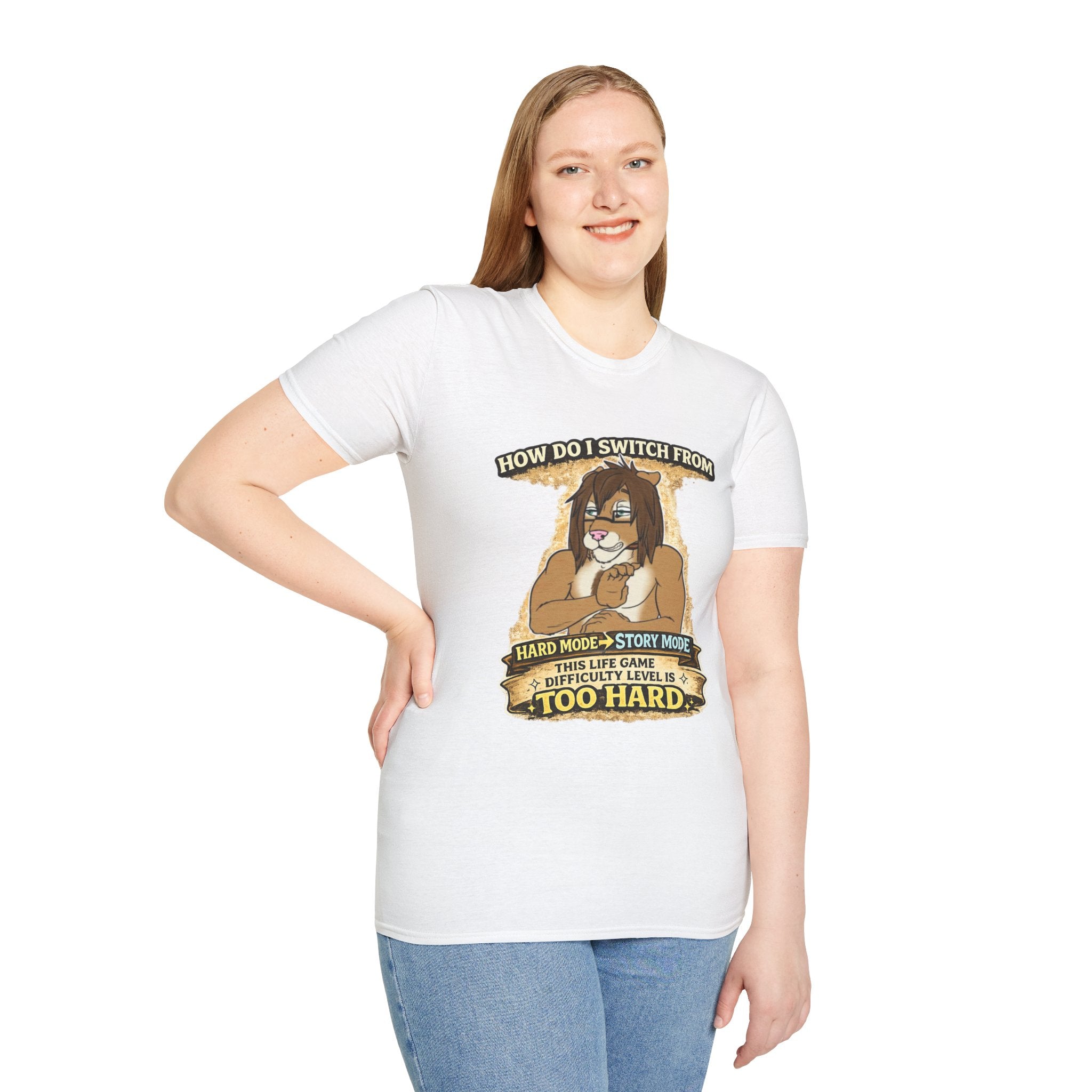 Gamer Lion T-Shirt — "How Do I Switch From Hard Mode" Funny Gaming Tee