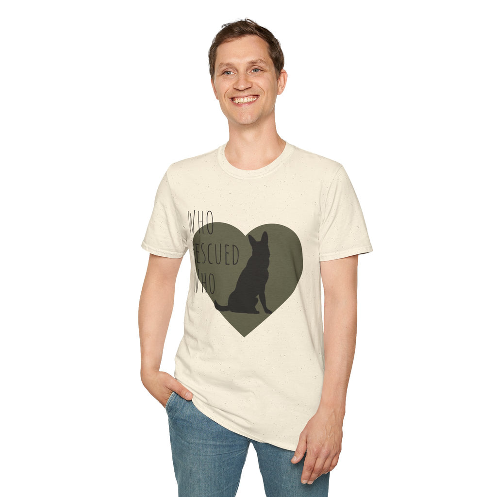 Rescue Dog Heart T-Shirt — "Who Rescued Who" Adoption Tee